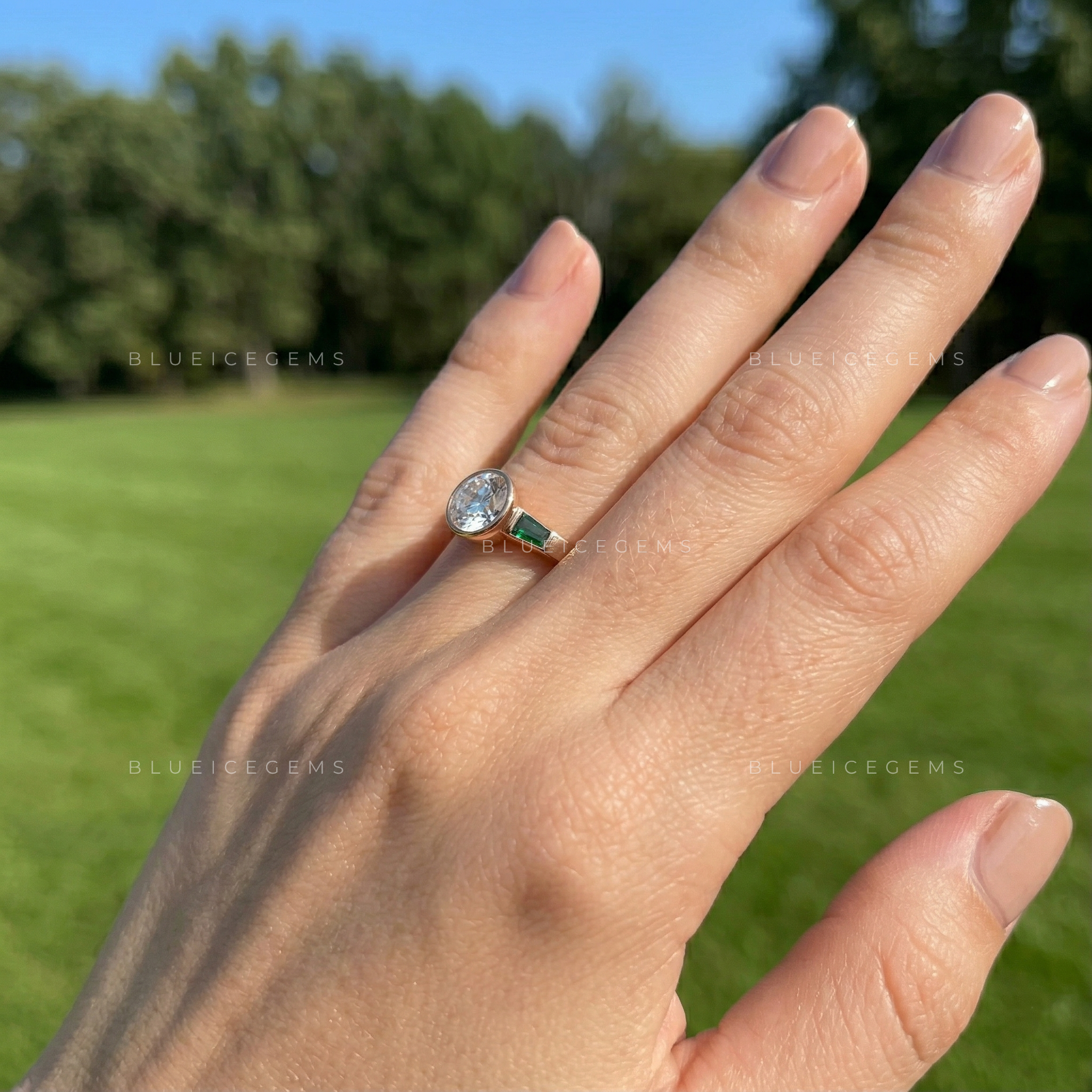 Enchanted Radiance Round and Emerald Tapered Baguette Ring