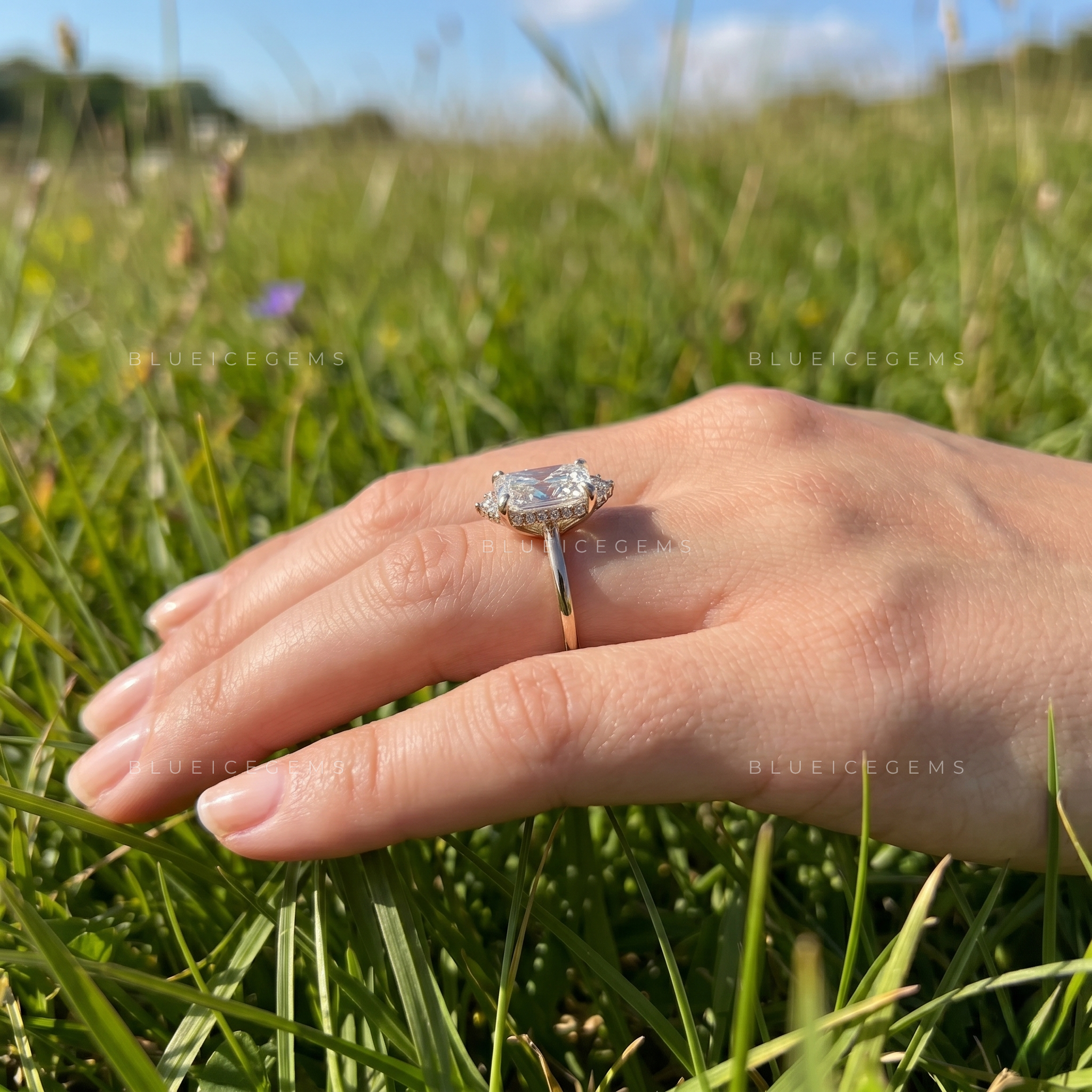 Radiant Brilliant Cut Cluster Engagement Ring with Accents