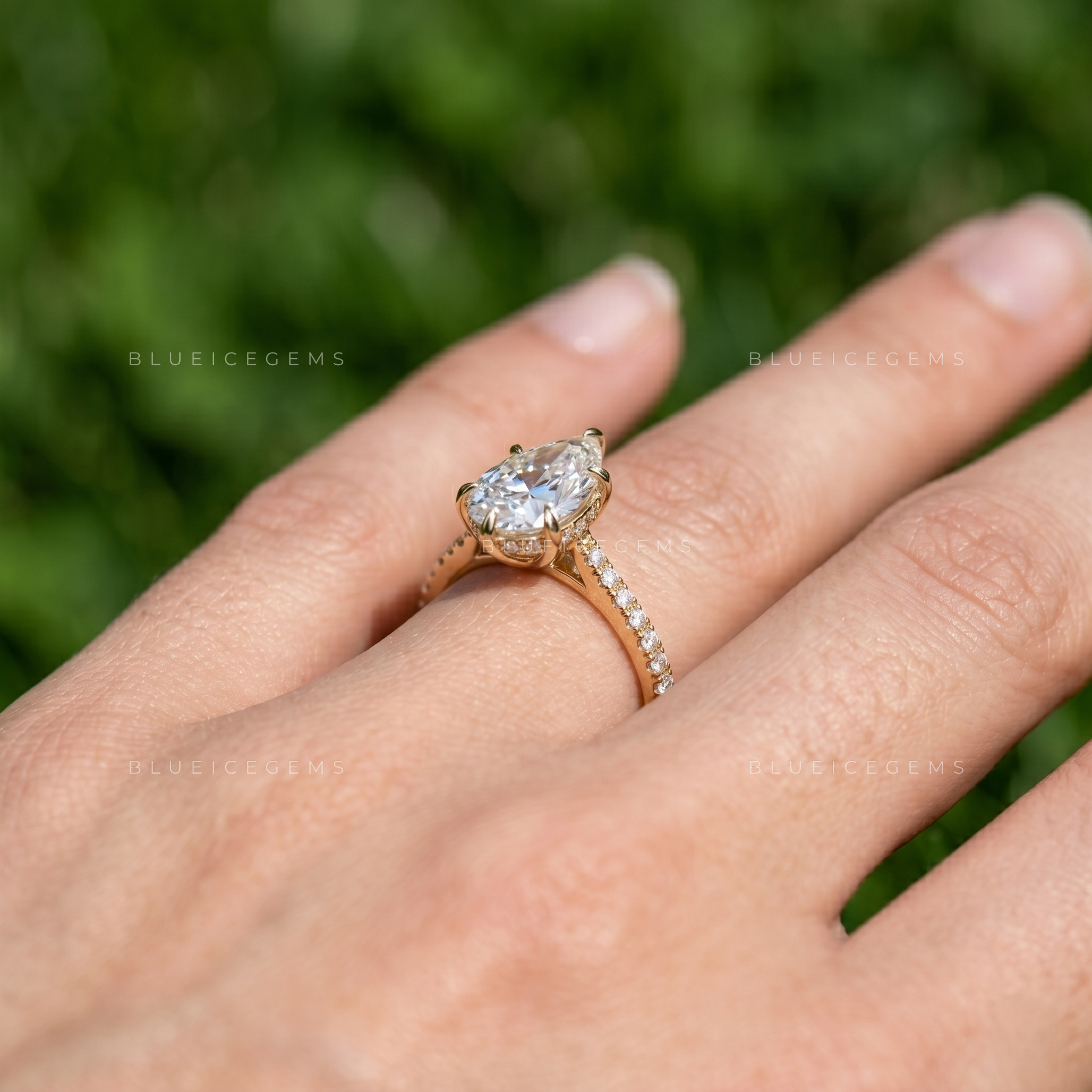 Imperial Tear Pear Brilliant Cut Pave Accent Solitaire Engagement Ring