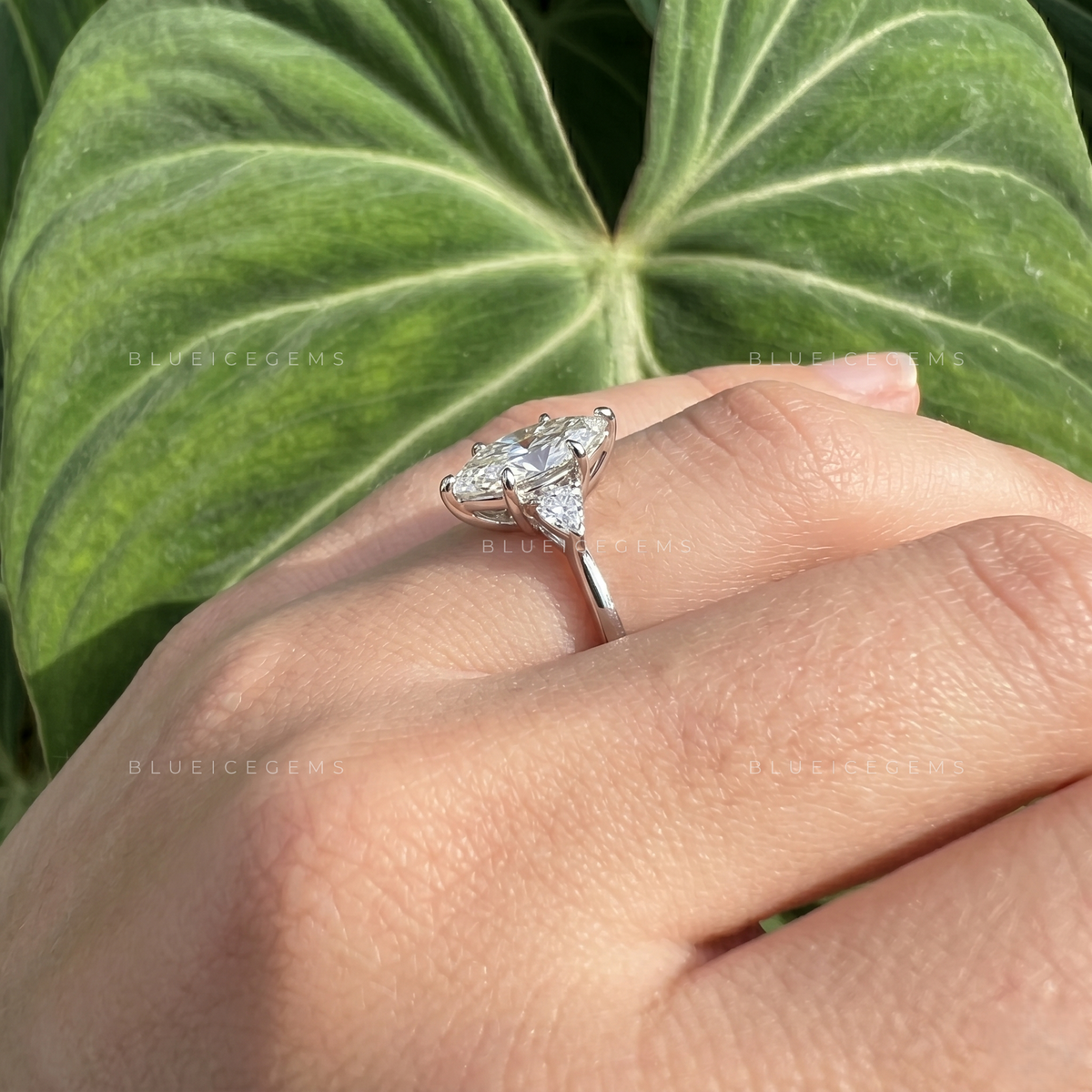 Majestic Elegance Marquise Cut Three-Stone Trilogy Engagement Ring