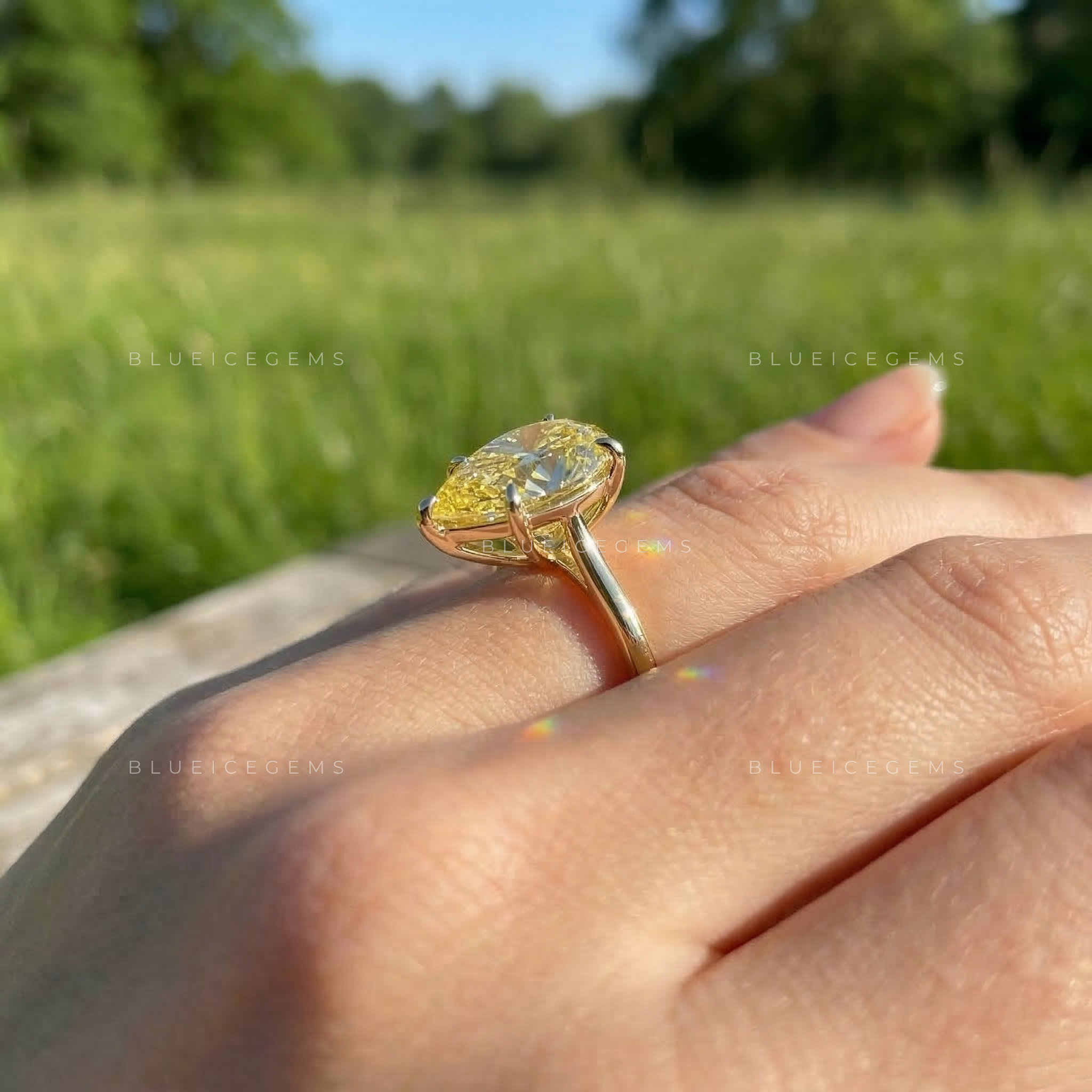 Golden Sunrise Pear Cut Canary Yellow Solitaire Ring