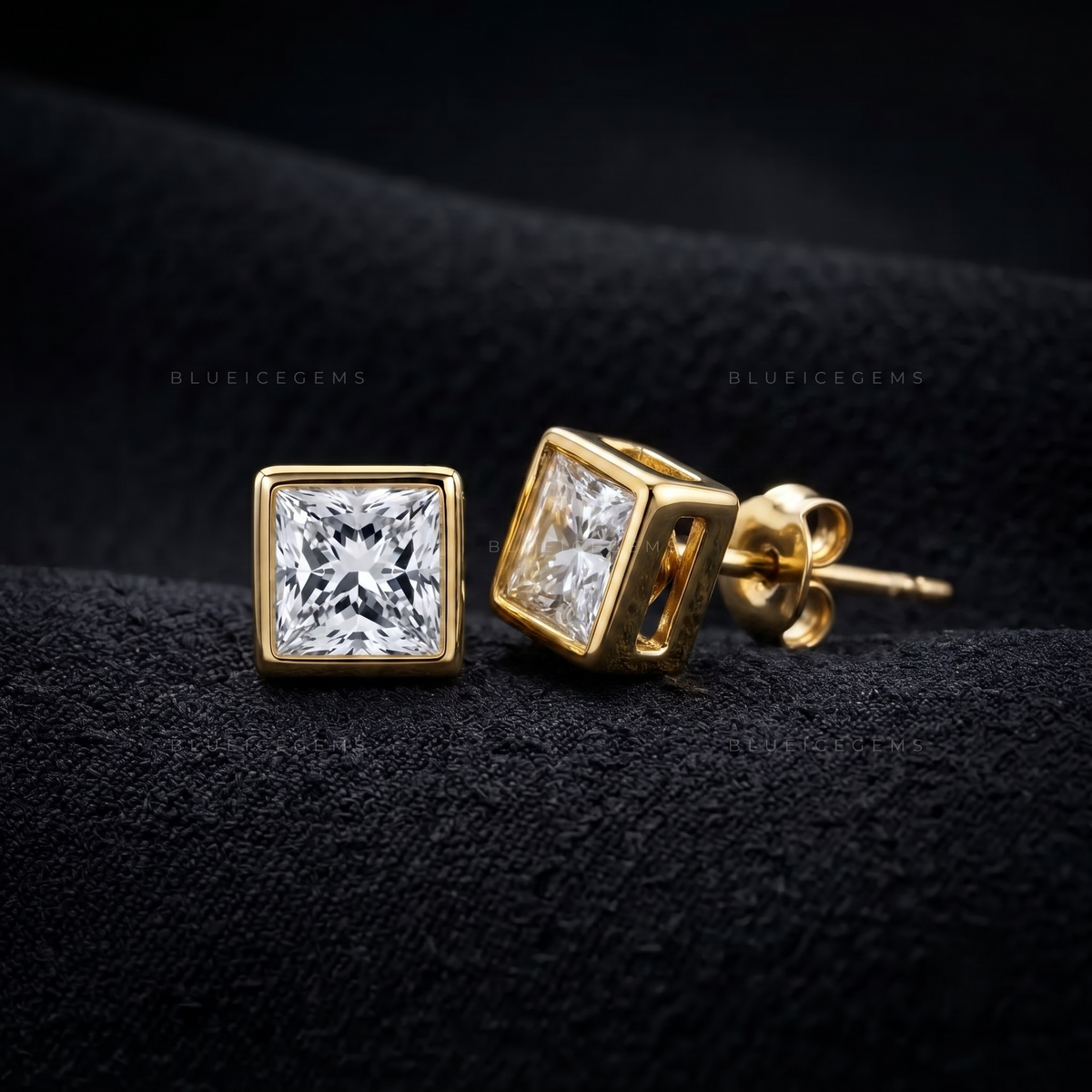 Regent Princess-Cut Lab-Grown Diamond Bezel Stud Earrings