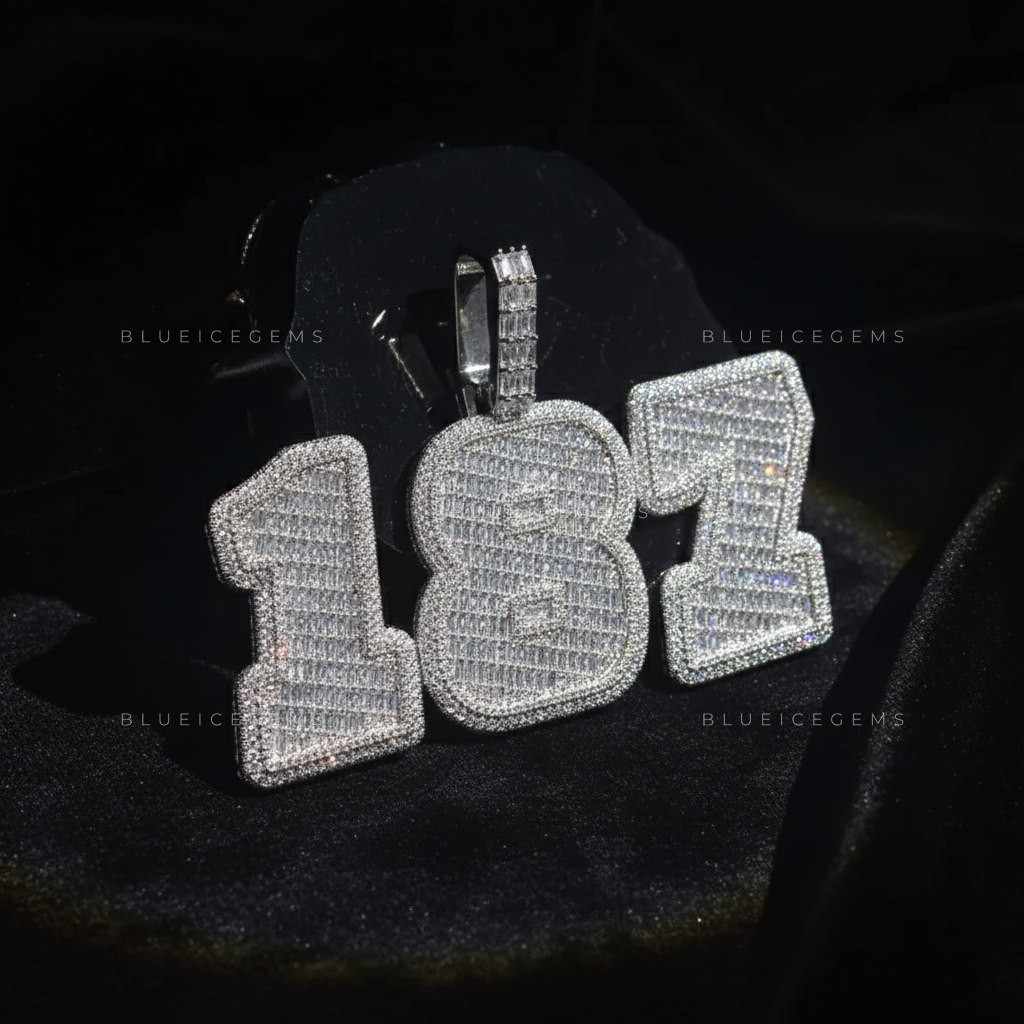 "448" Custom Iced-Out Block Number Pendant