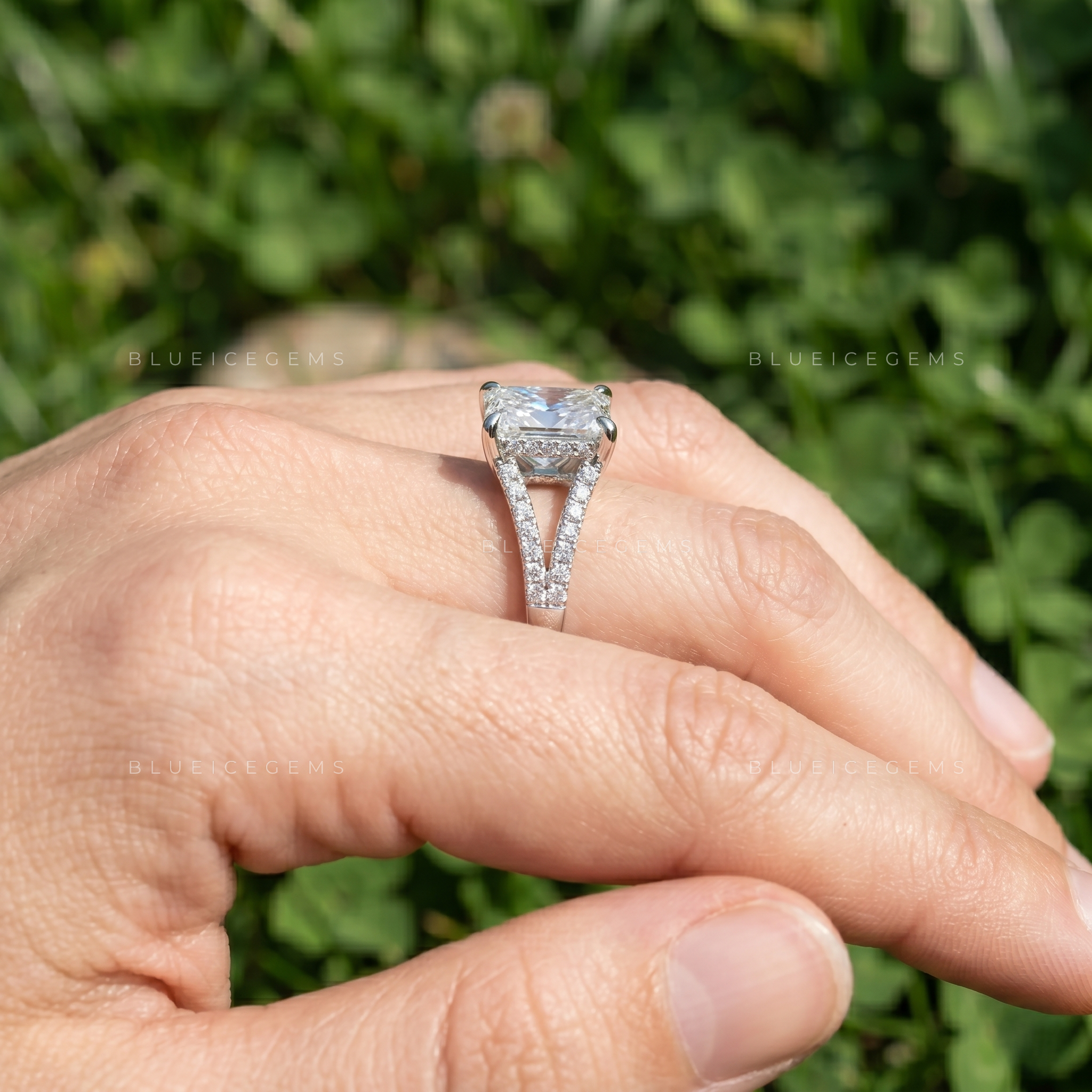 Sophisticated Radiant Brilliant Cut Cathedral Split Shank Statement Ring