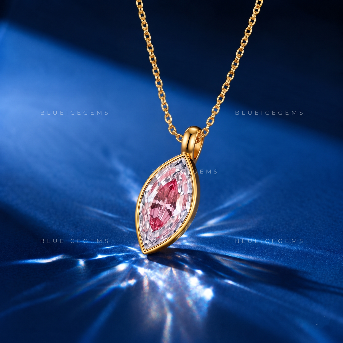 Two Tone Marquise Step Cut Diamond Pendant