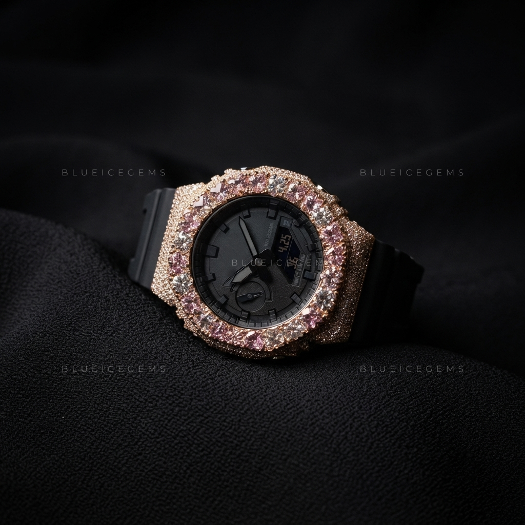 Rose Quartz Heart Royale Watch – 13+ CT VVS Moissanite