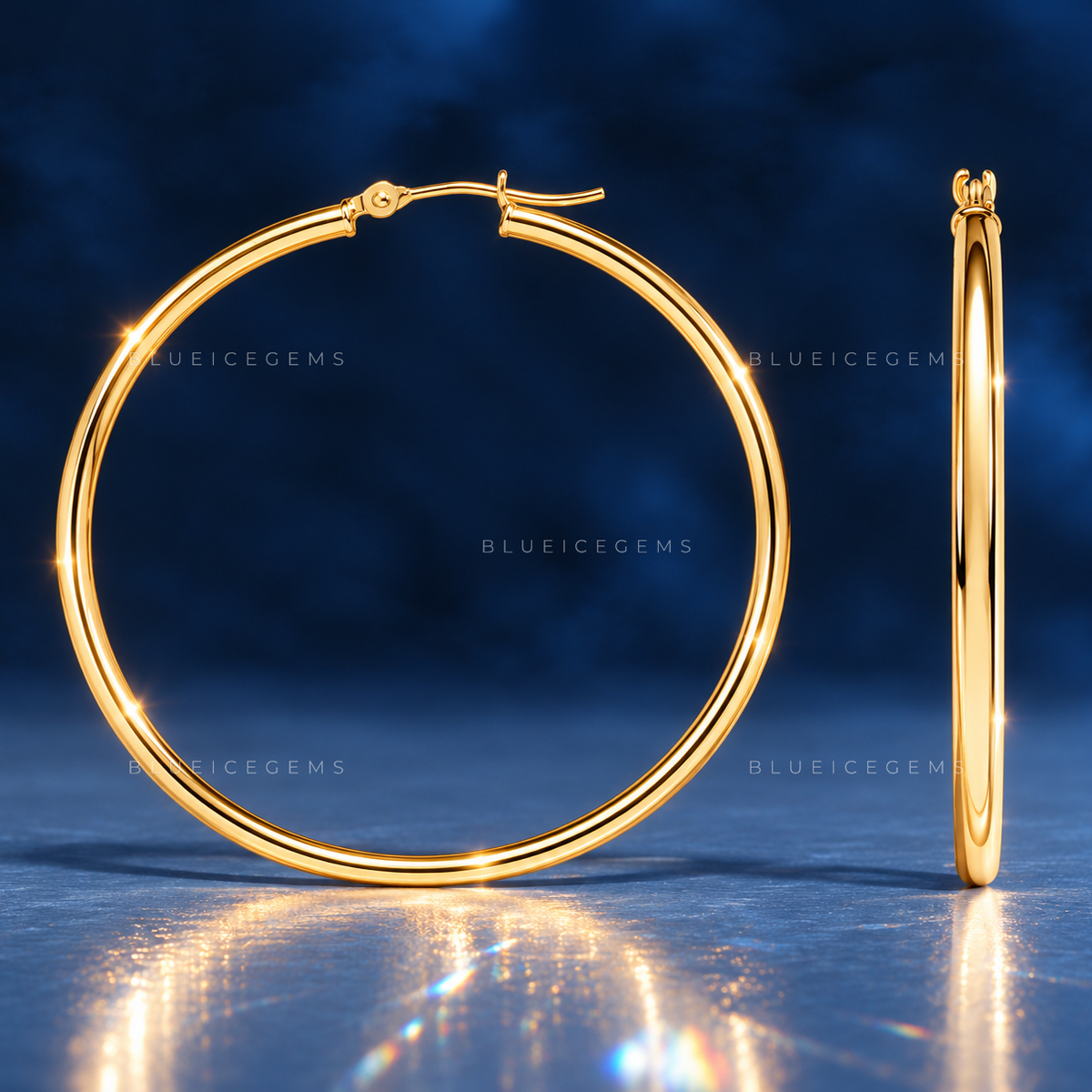 Large Polished Hollow Tube Hoop Earrings