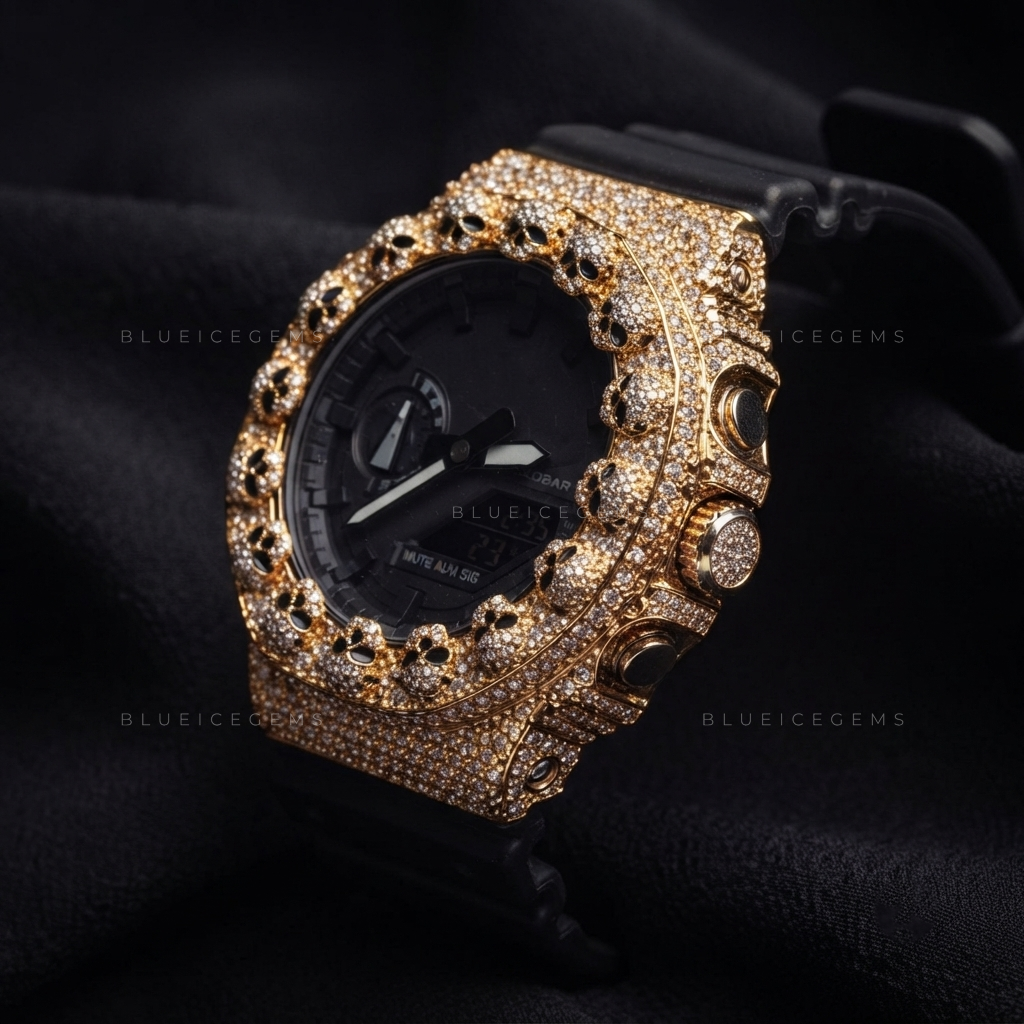 Golden Skull Phantom Iced Bezel – VVS Moissanite