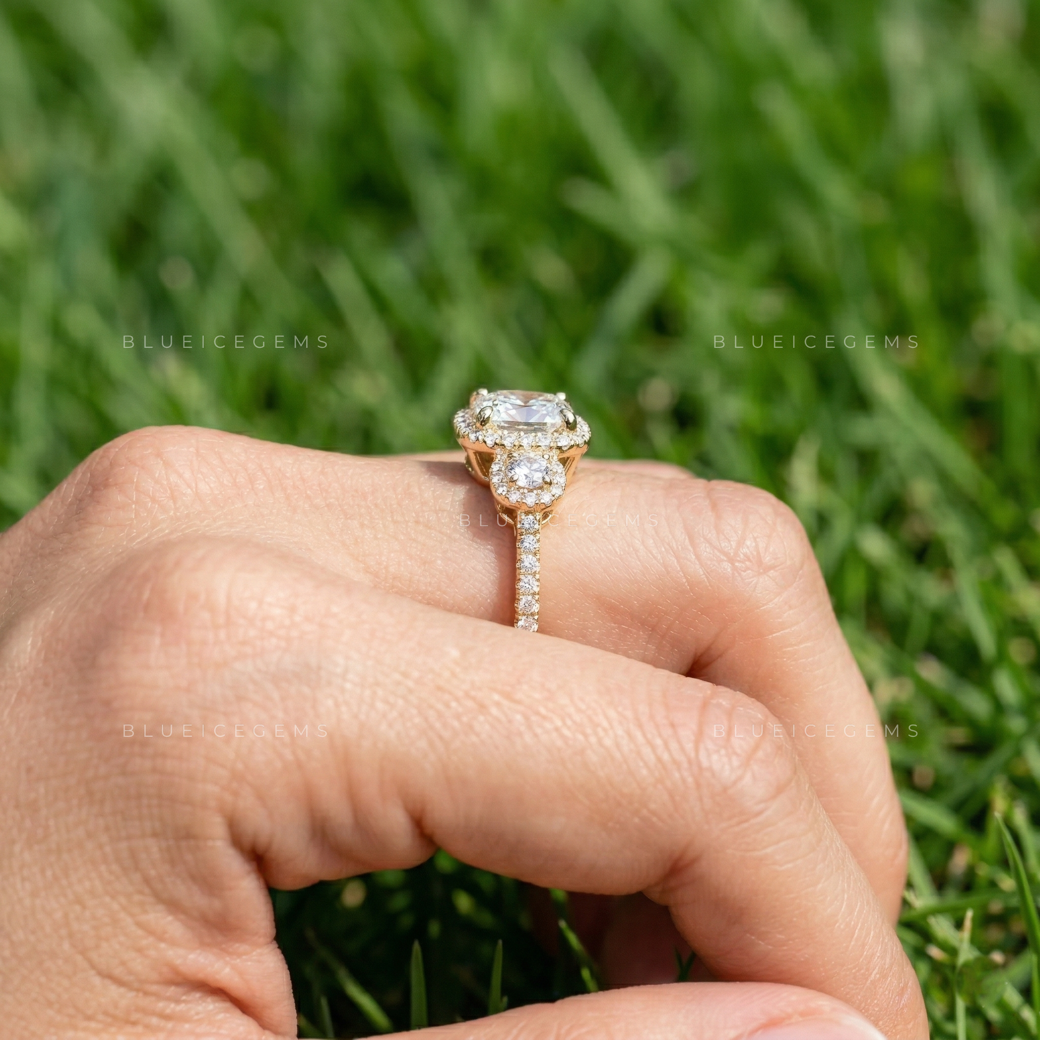 Eternal Radiance Cushion Cut Trilogy Pavé Engagement Ring