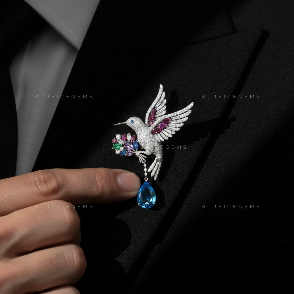 Celestial Flight: Bespoke Hummingbird Statement Brooch