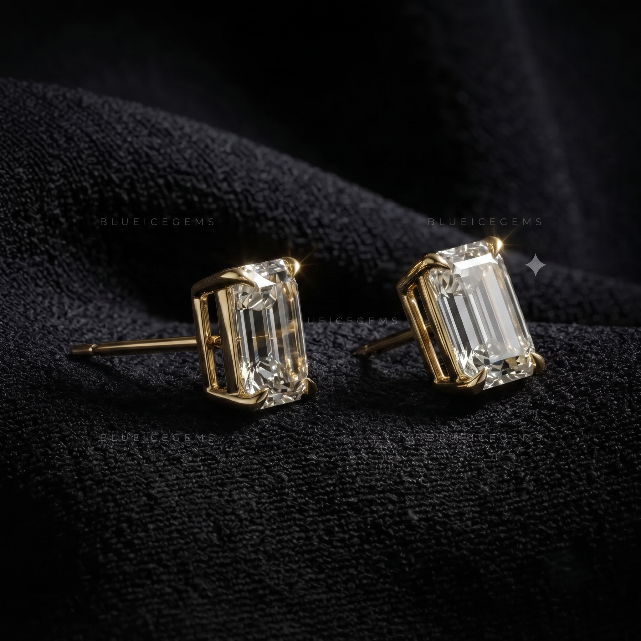 Verdant Elegance Emerald Cut Lab-Grown Diamond Stud Earrings