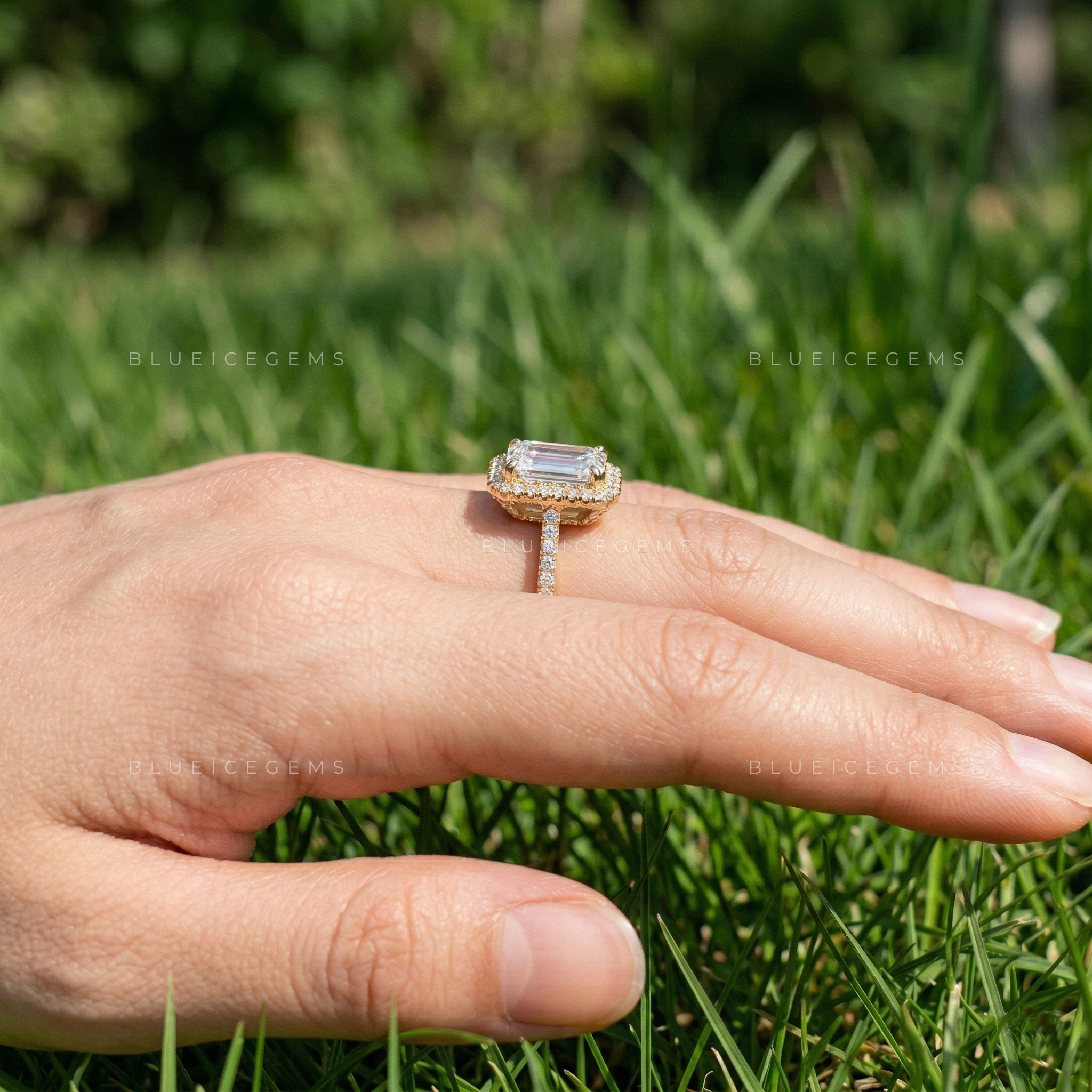 Sophisticated Radiance Emerald Cut Pavé Engagement Ring