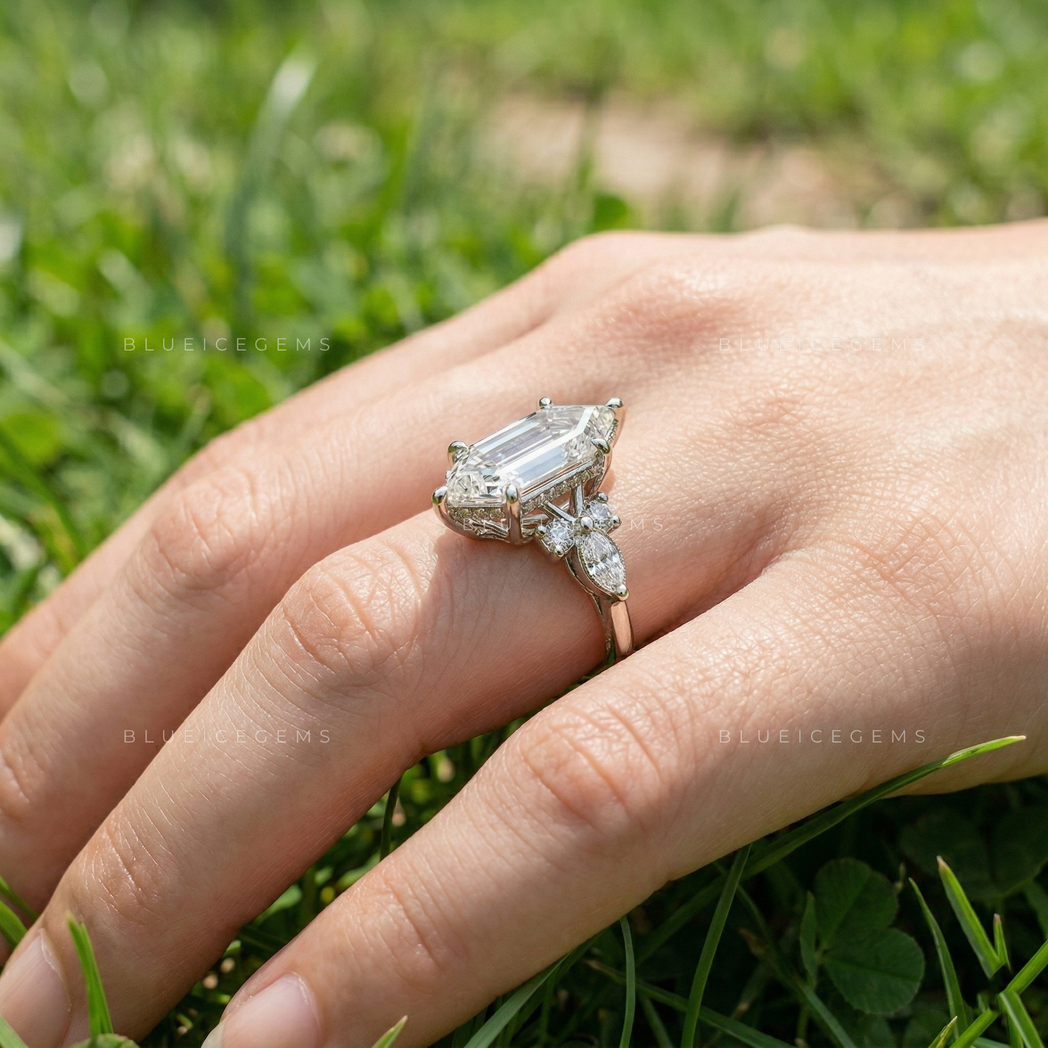 Architectural Radiance Hexagon and Marquise Floral Engagement Ring