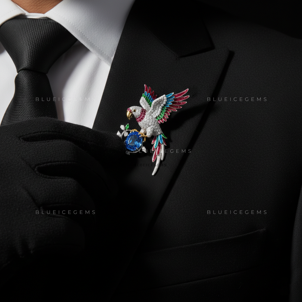 The Azure Aviator: Bespoke Macaw Statement Brooch