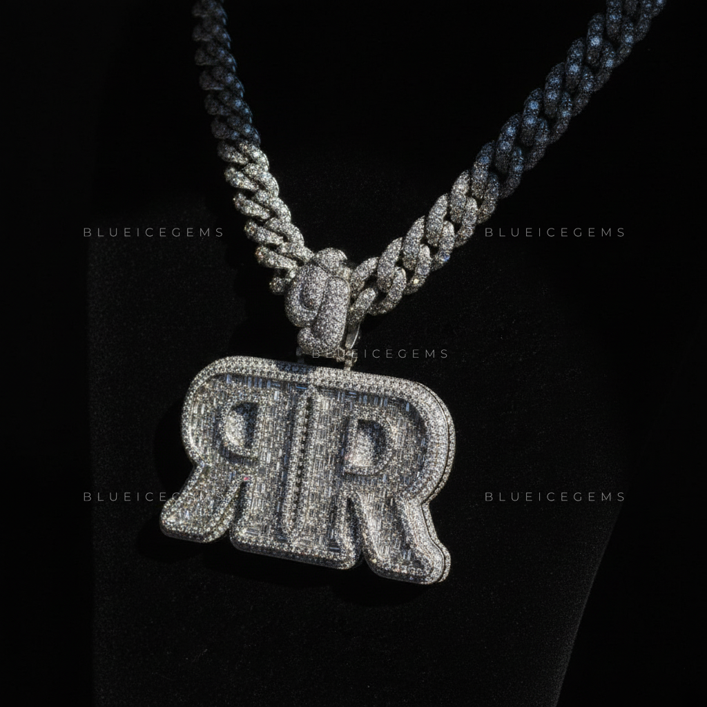 The "DOUBLE R" Elite: Mirror-Image Baguette Mosaic & Knotted Iced-Out Bail