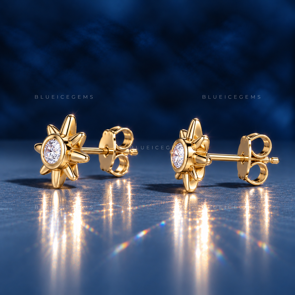 Diamond Starburst Bezel Stud Earrings