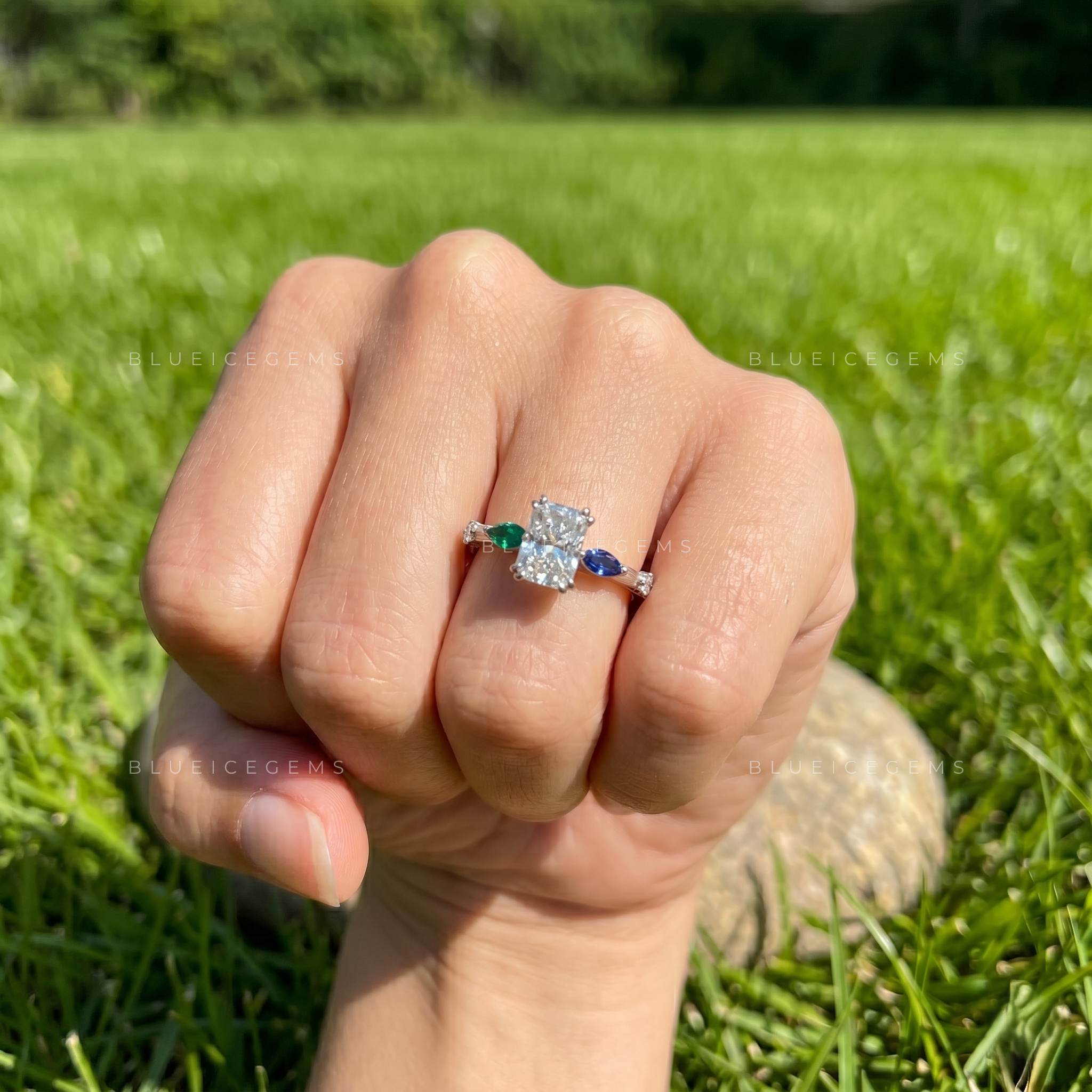 Unique Radiant Brilliant Cut Side Stone Proposal Ring