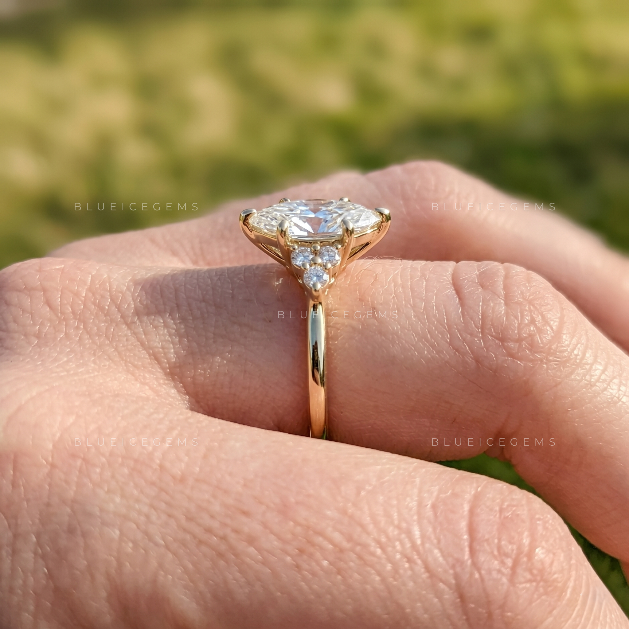 Vintage Radiance Marquise Cut Six-Prong Cluster Accent Engagement Ring