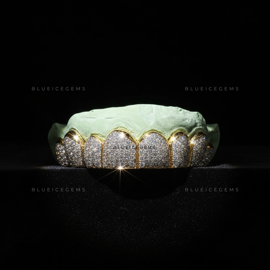 Gold-Framed Avalanche Full-Set Grillz