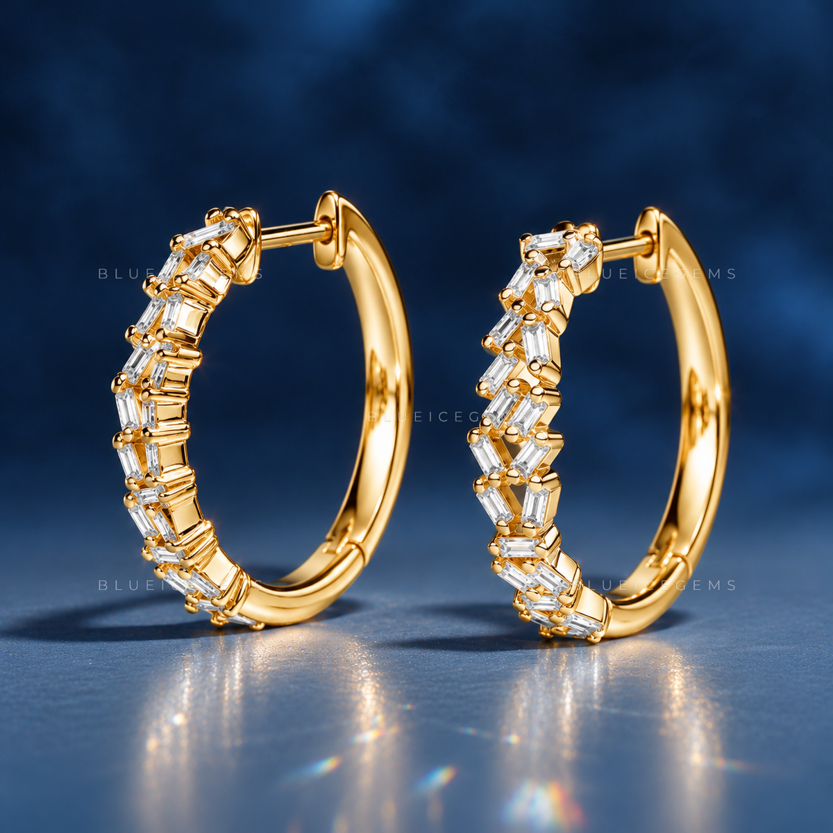 Baguette Diamond Cluster Hoop Earrings