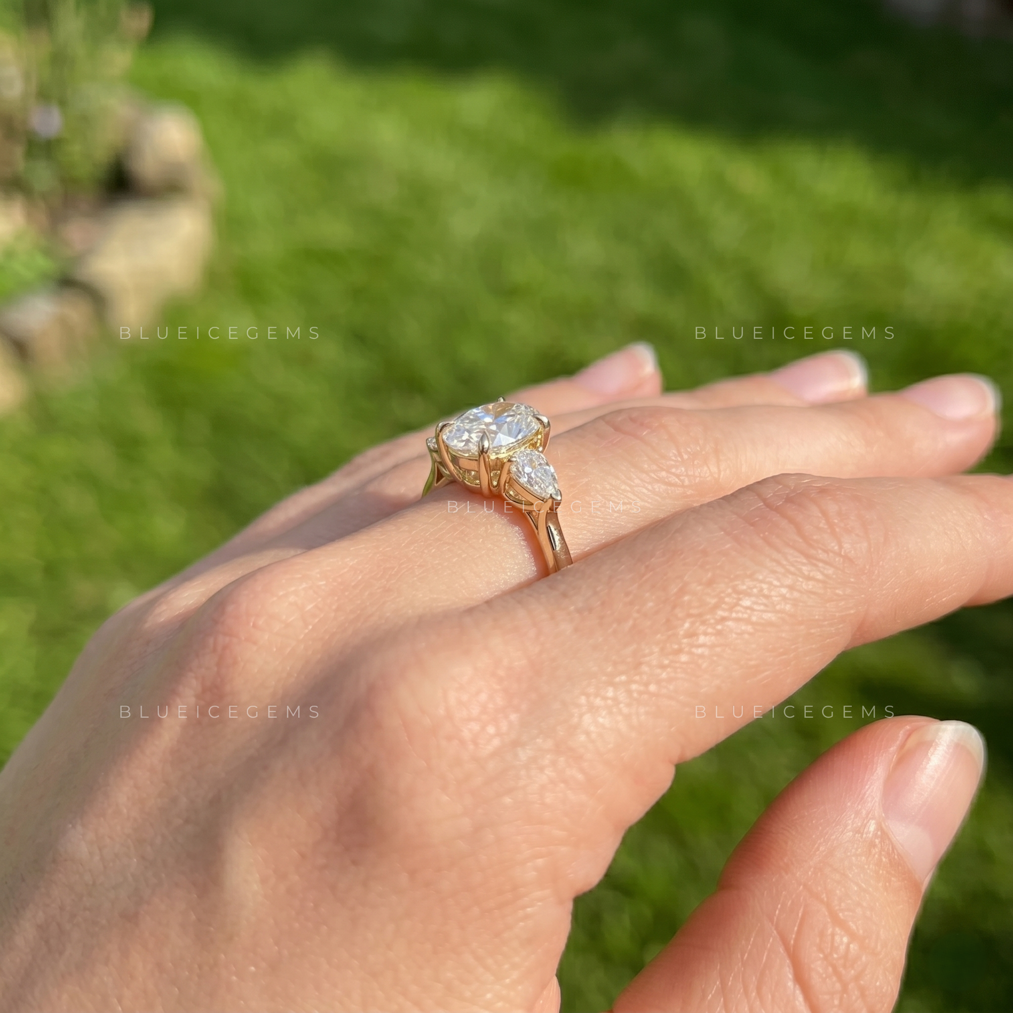 Regal Three-Stone Oval Brilliant Cut Heirloom Engagement Ring