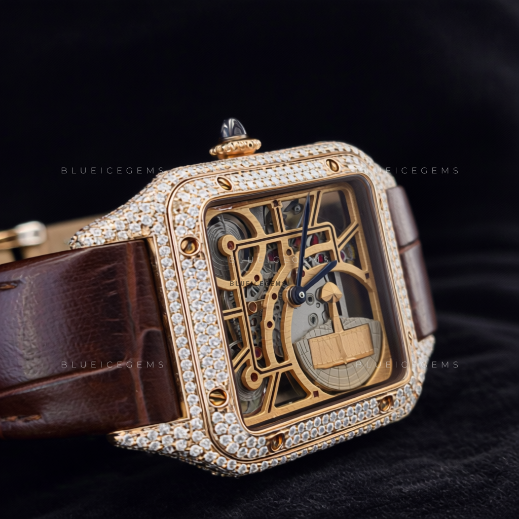 Golden Skeleton: Iced-Out Custom Rose Gold Mechanical Watch