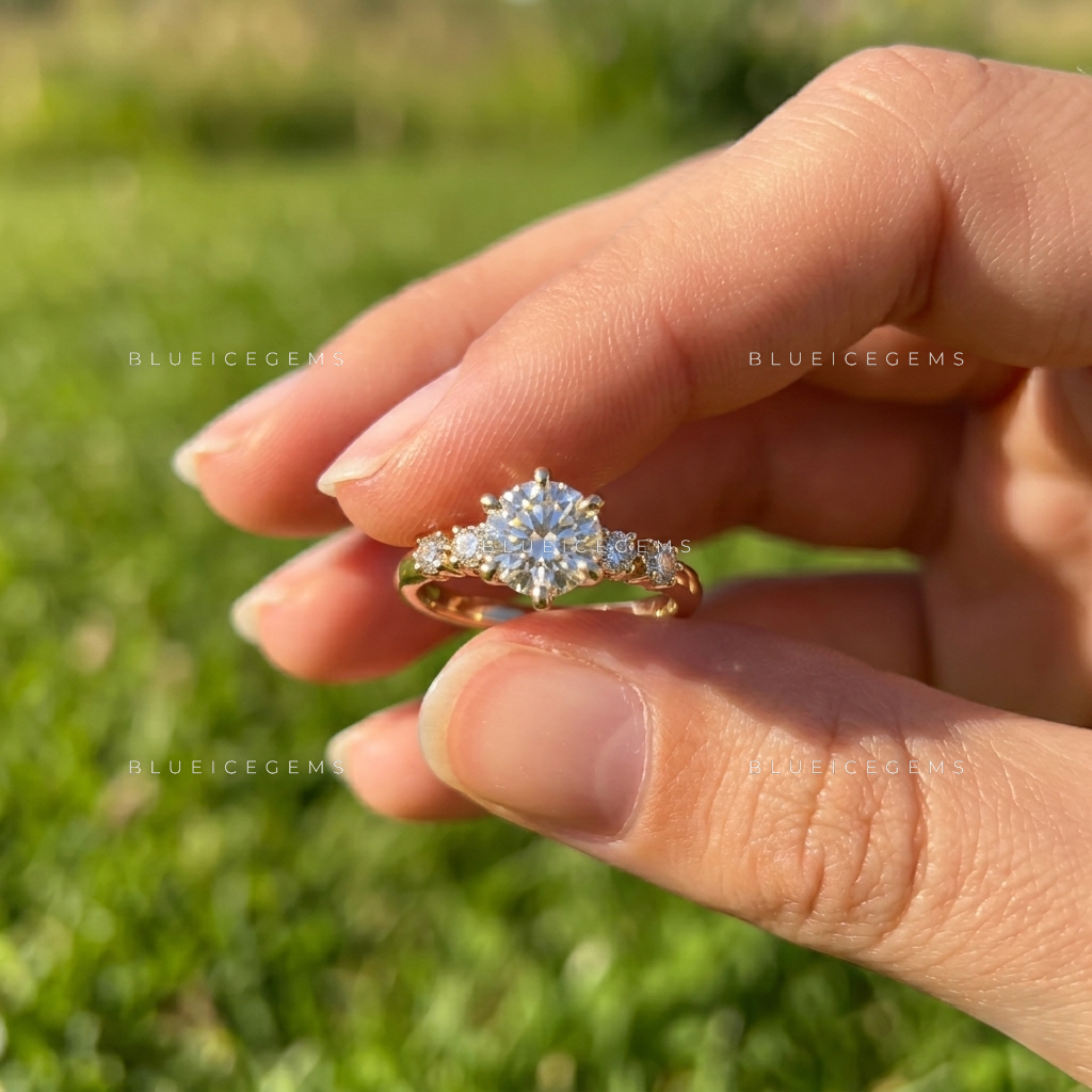 Radiant Symphony Round Cut Accent Engagement Ring