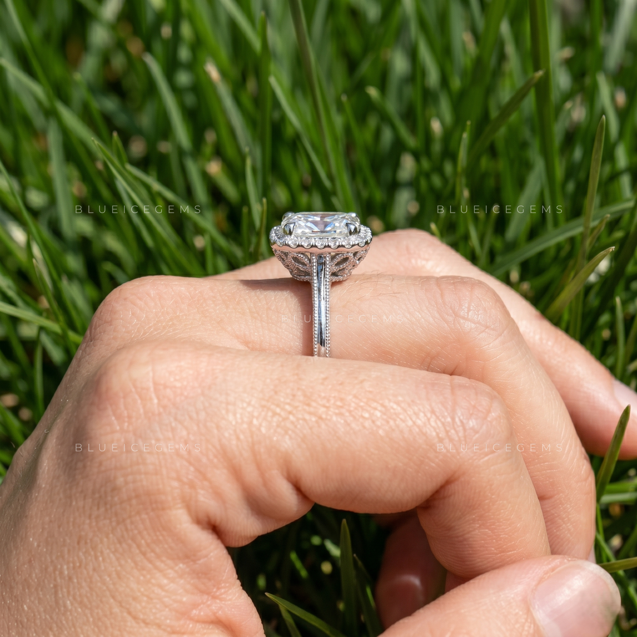 Luminous Aura Radiant Brilliant Cut Pave Accent Engagement Ring