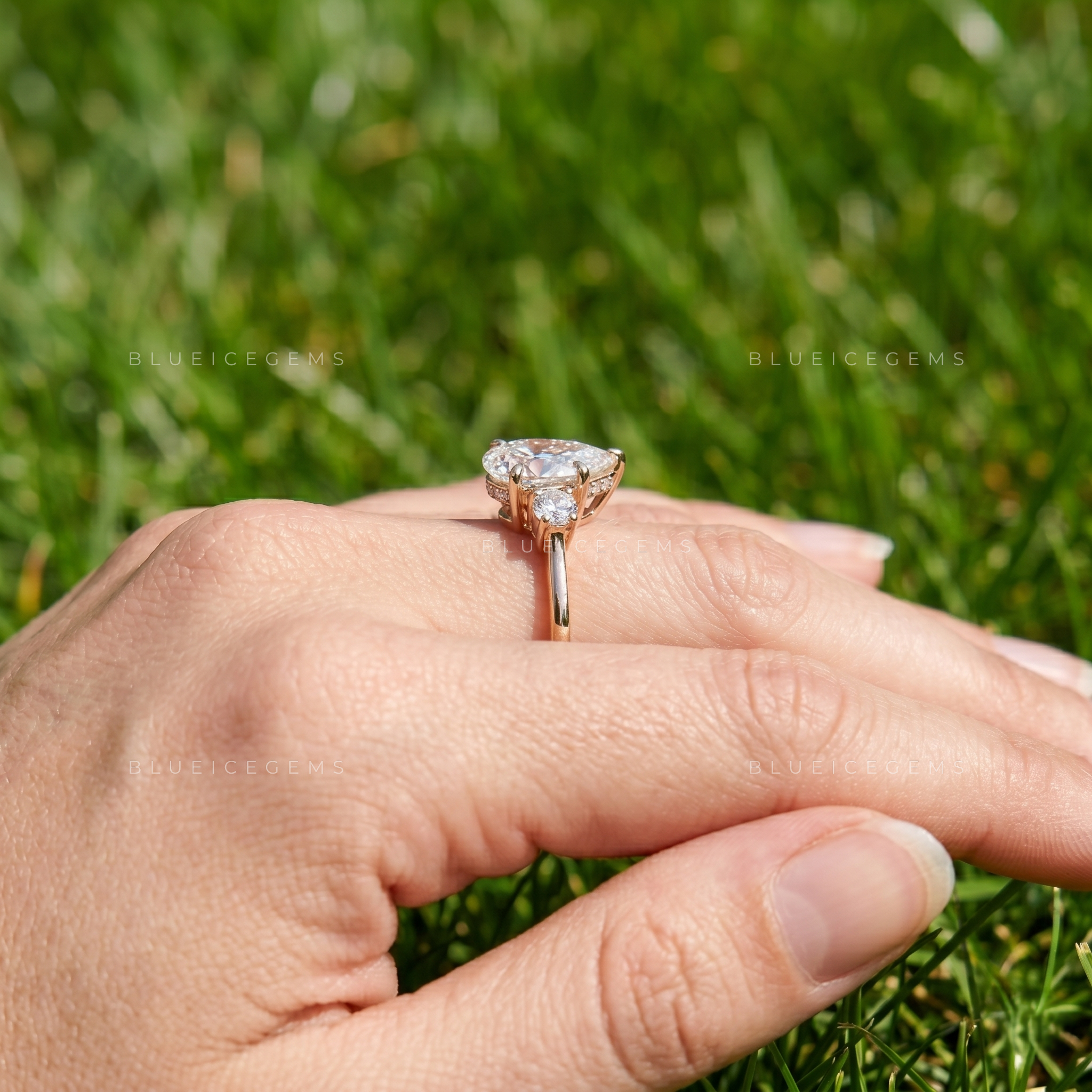 Luminous Pear Brilliant Cut Trilogy Heirloom Engagement Ring