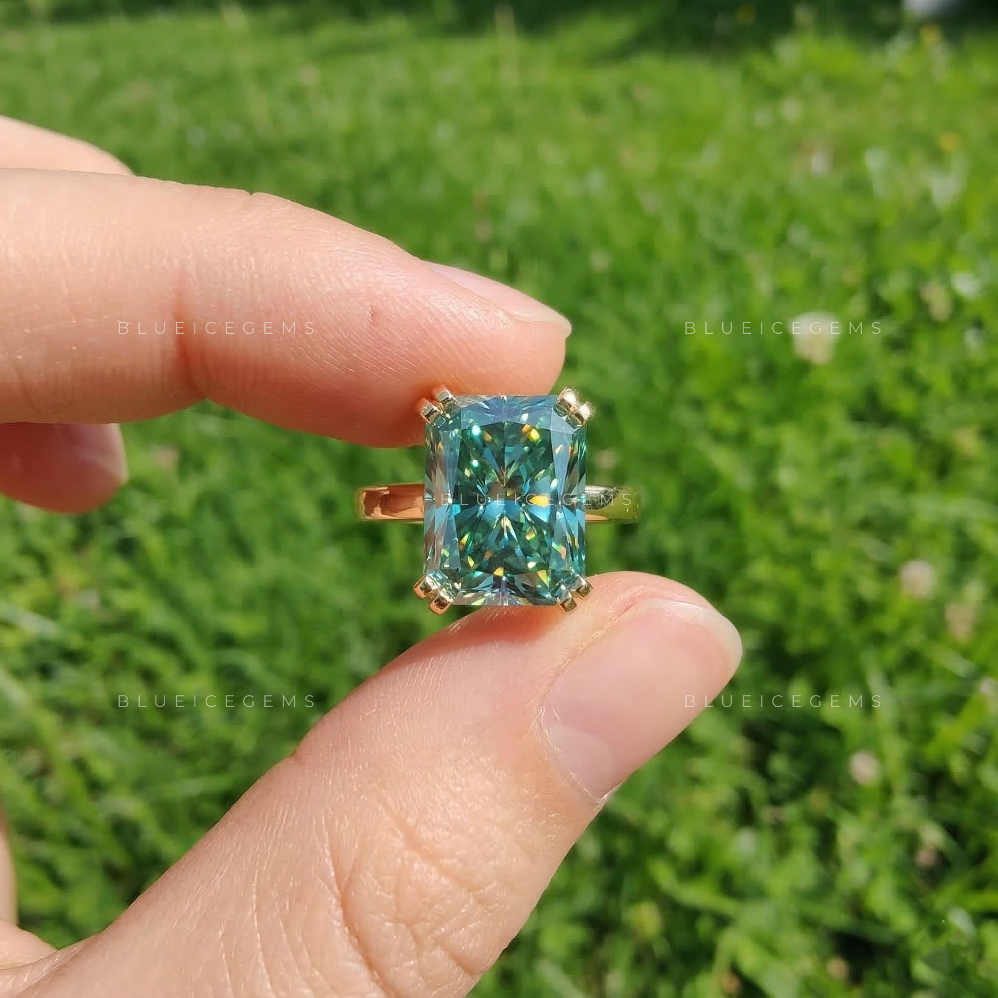 Azure Radiance Double Prong Engagement Ring
