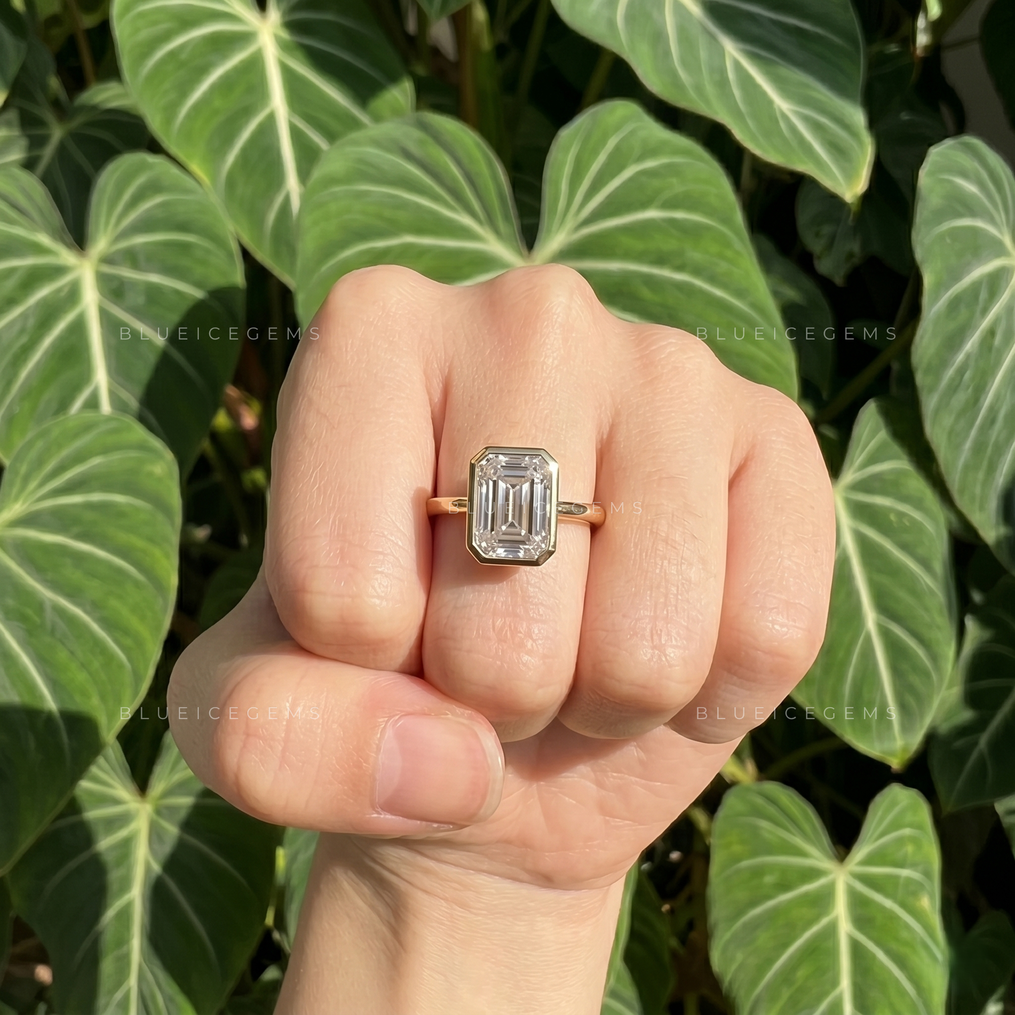 Sleek Modernity Emerald Cut Full Bezel Solitaire Engagement Ring