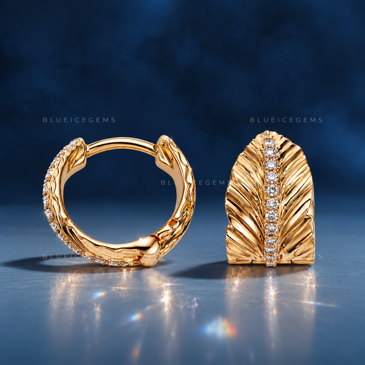 Banana Leaf Pavé Huggie Earrings