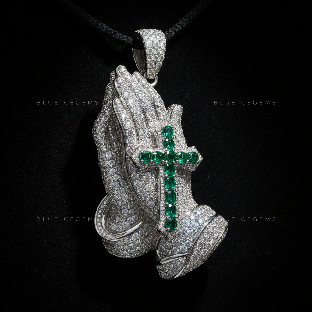 The Devotional Sovereign: Emerald Cross & Diamond Praying Hands