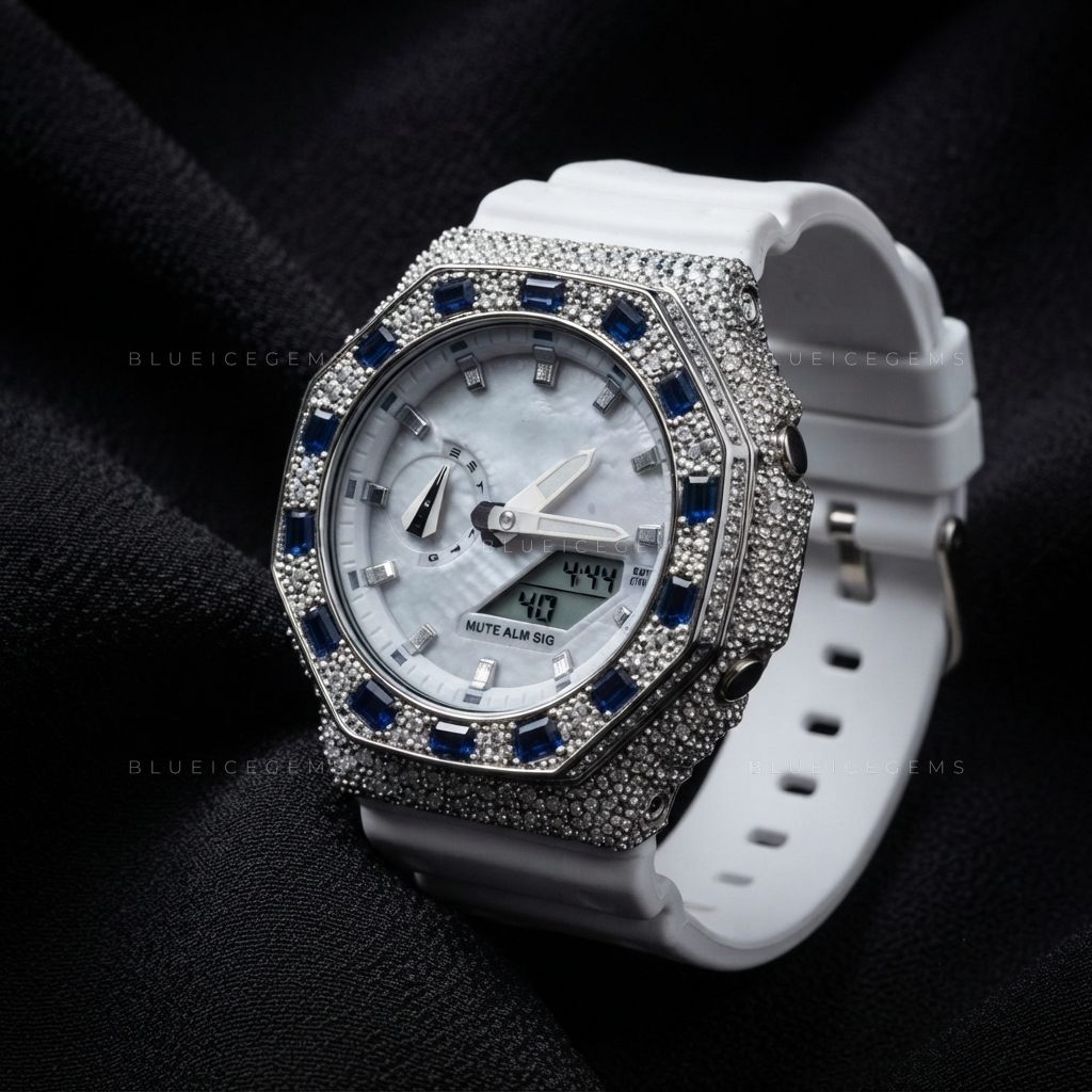 Snowfall Sapphire Luxe Iced Watch – 12.77 CT Moissanite