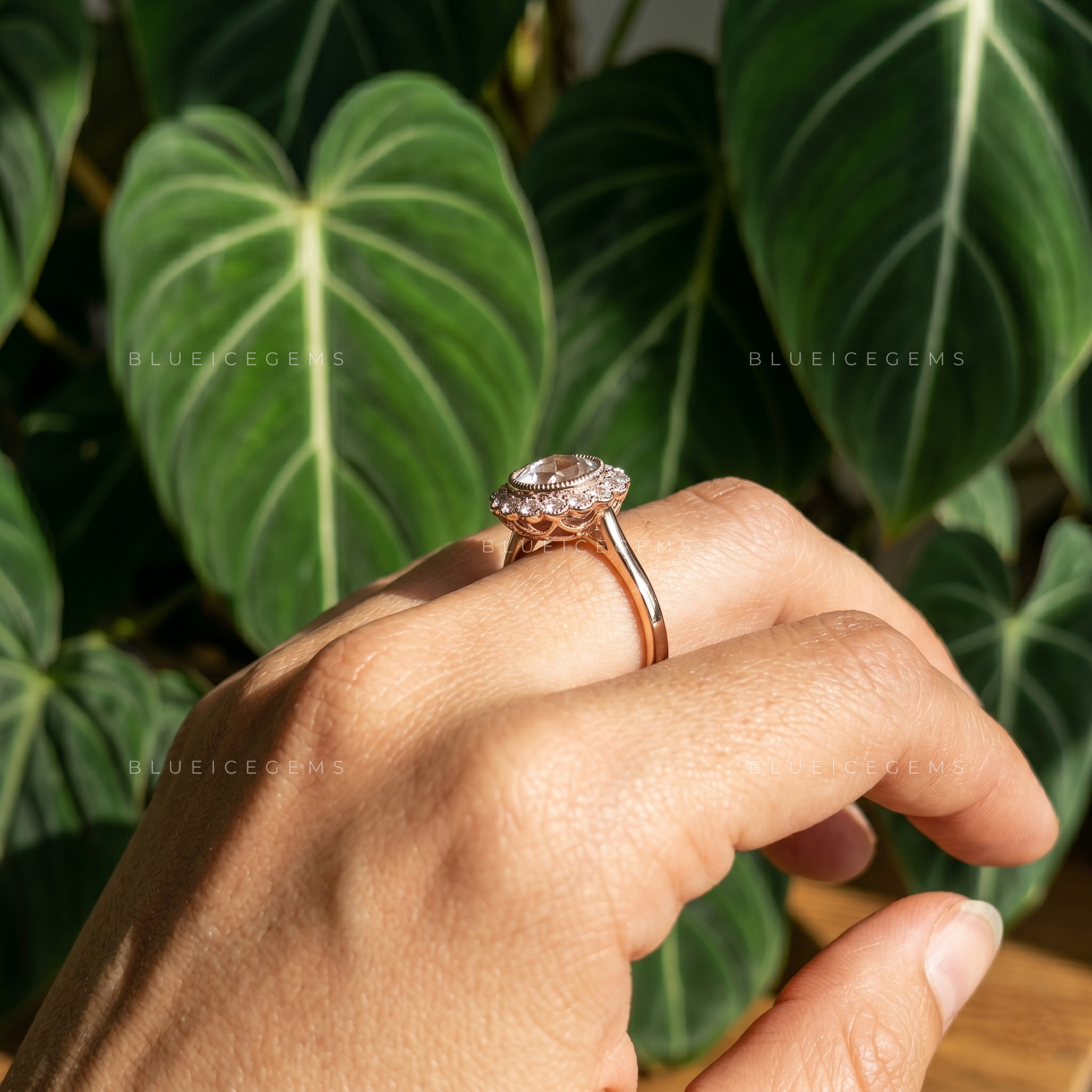 Vintage Radiance Round Rose Cut Antique Halo Engagement Ring