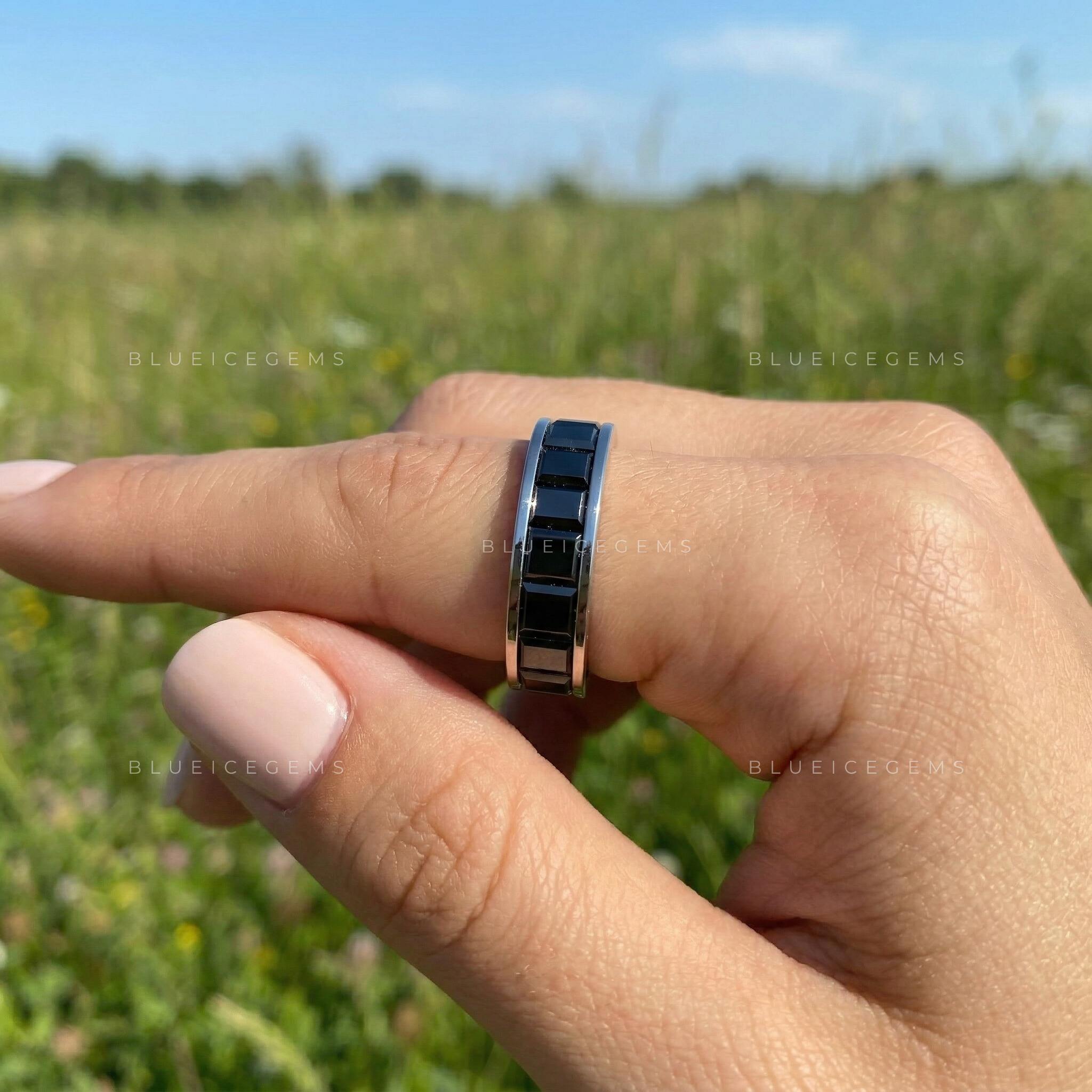 Midnight Noir Baguette Cut Black Moissanite Eternity Band