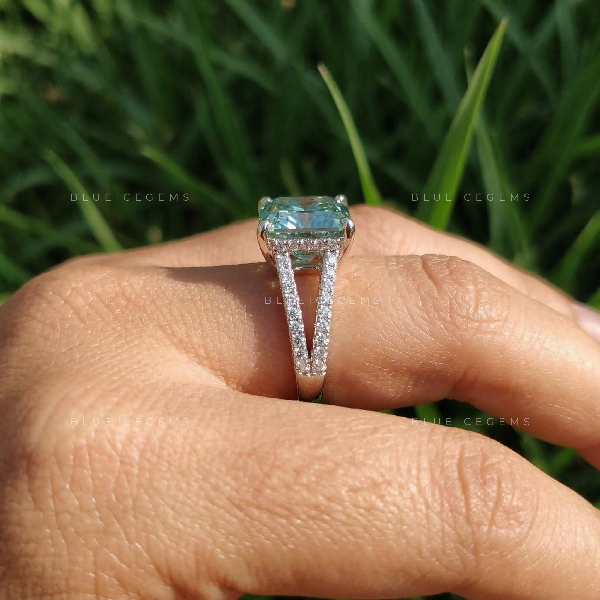 Oceanic Brilliance Square Radiant Solitaire Ring