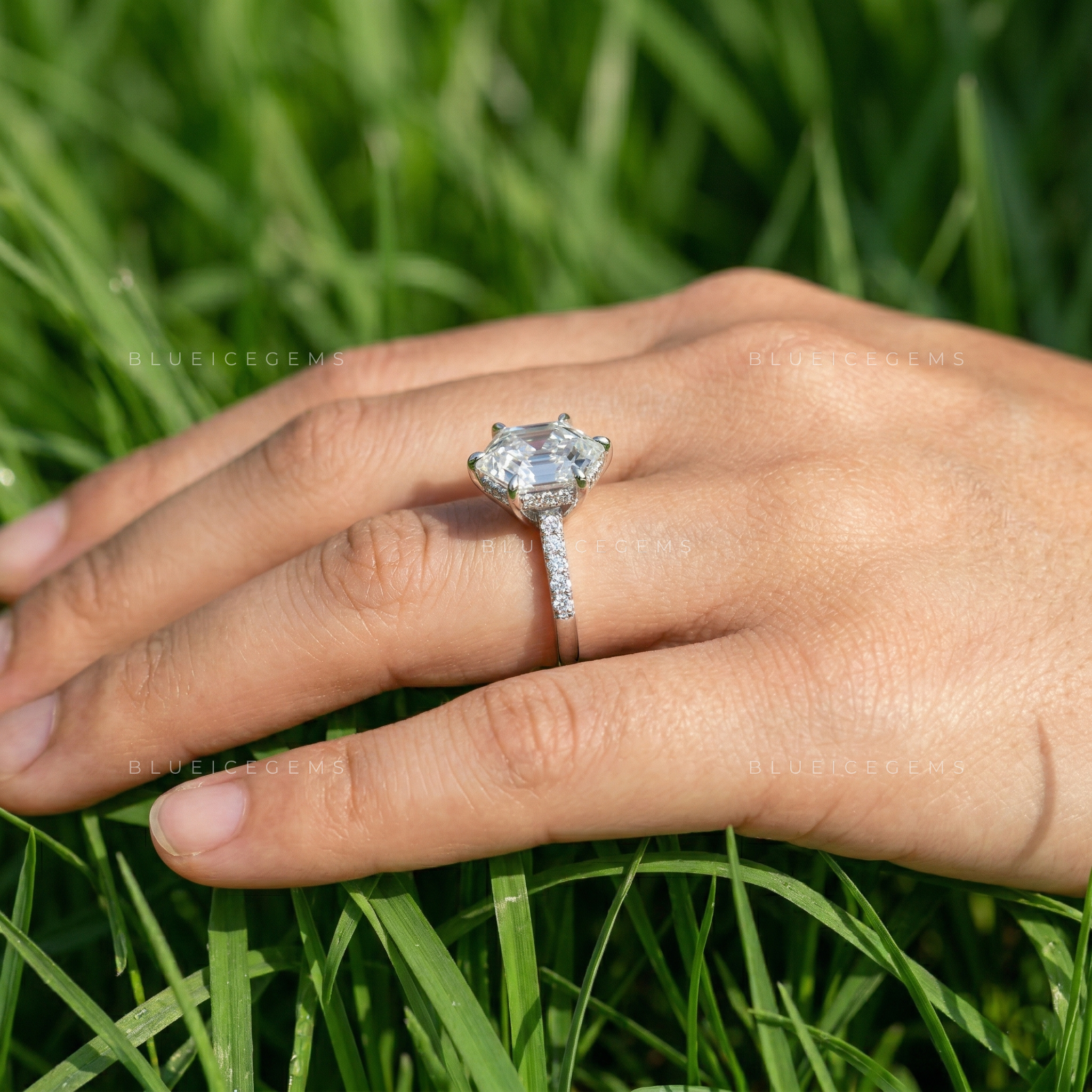 Architectural Radiance Hexagon Step Cut Hidden Accent Ring