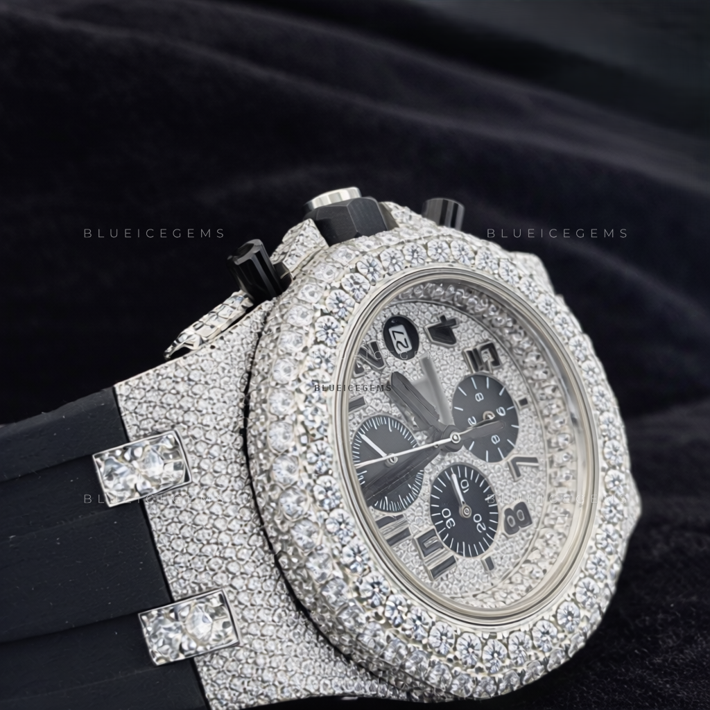 Shadow Frost: Fully Iced-Out Custom Moissanite Chronograph Watch