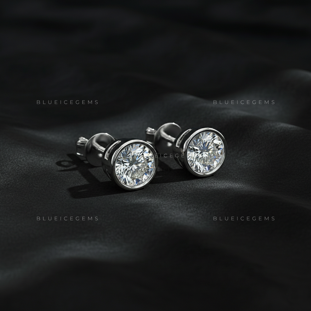 The Platinum Halo: Bezel-Set Round Diamond Stud Earrings