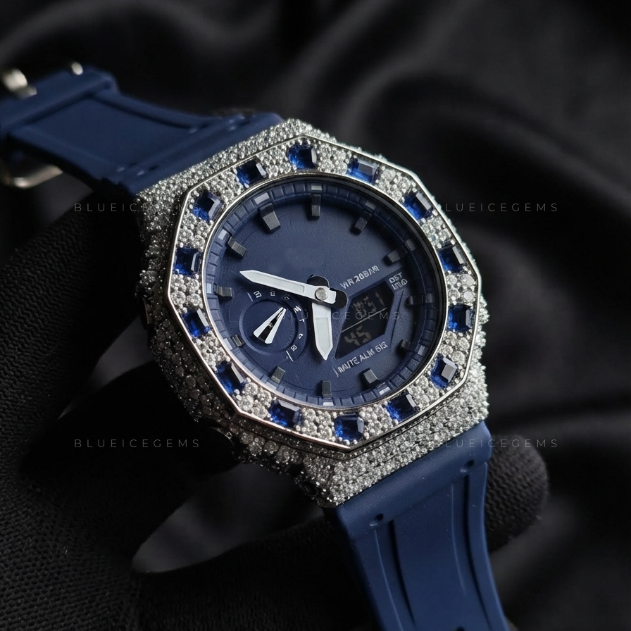Sapphire Sovereign Iced Watch – VVS Moissanite Blue Edition