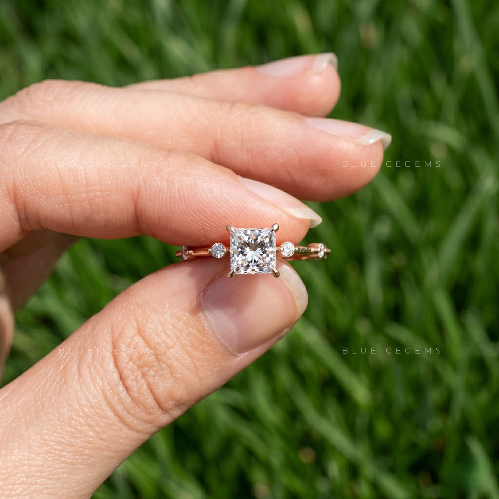 Sovereign Majesty Princess Cut Pavé Set Accent Proposal Ring