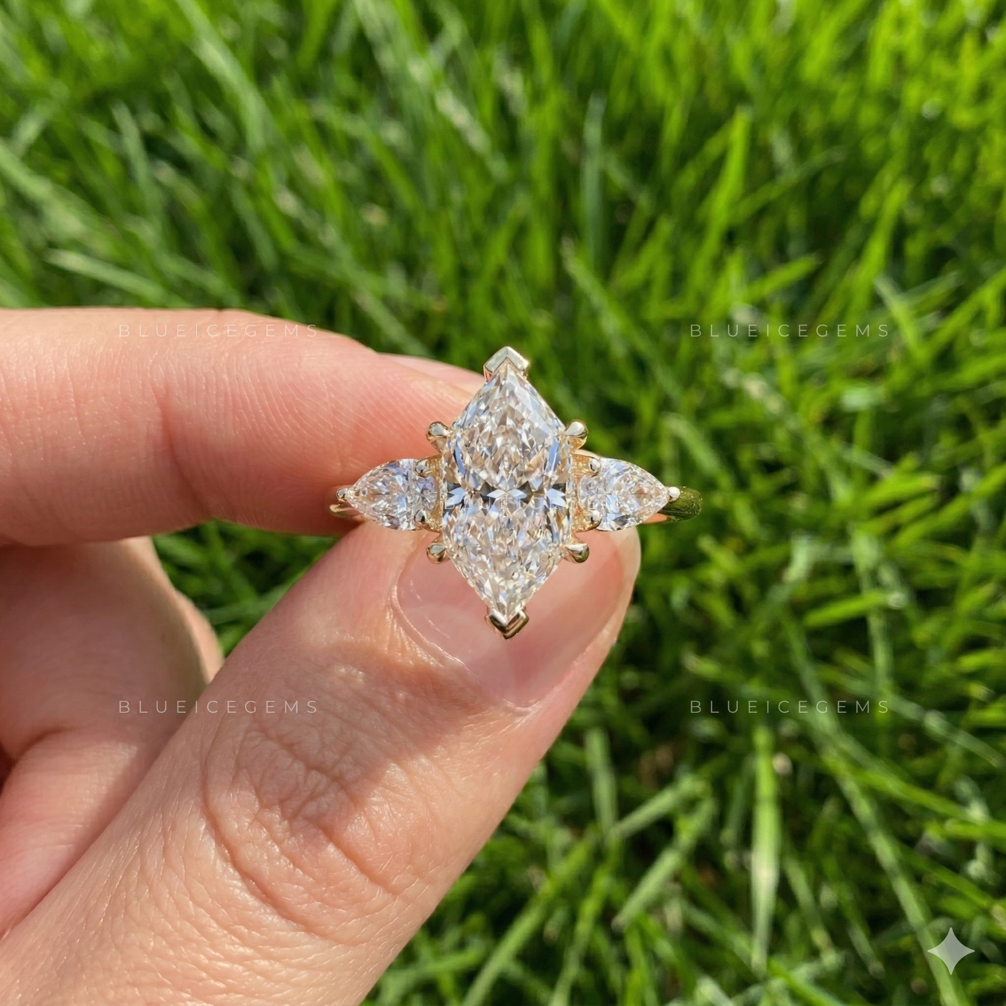 Antique Allure Dutch Marquise and Pear Cut Trilogy Ring