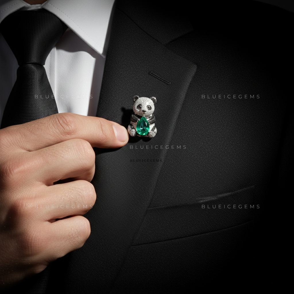 The Jade Guardian: Bespoke Panda Statement Brooch