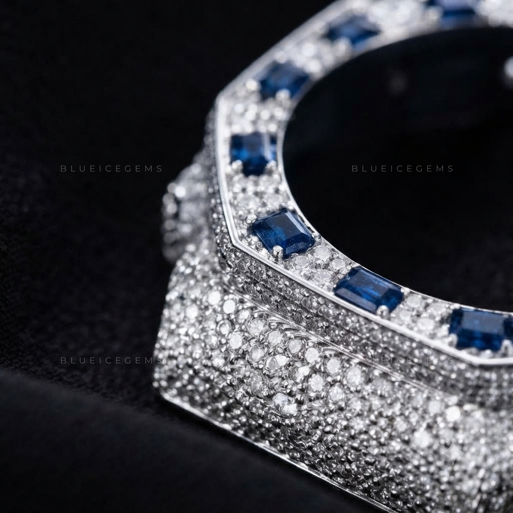 Royal Sapphire Bust-Down GA2100 Bezel – VVS1 Moissanite