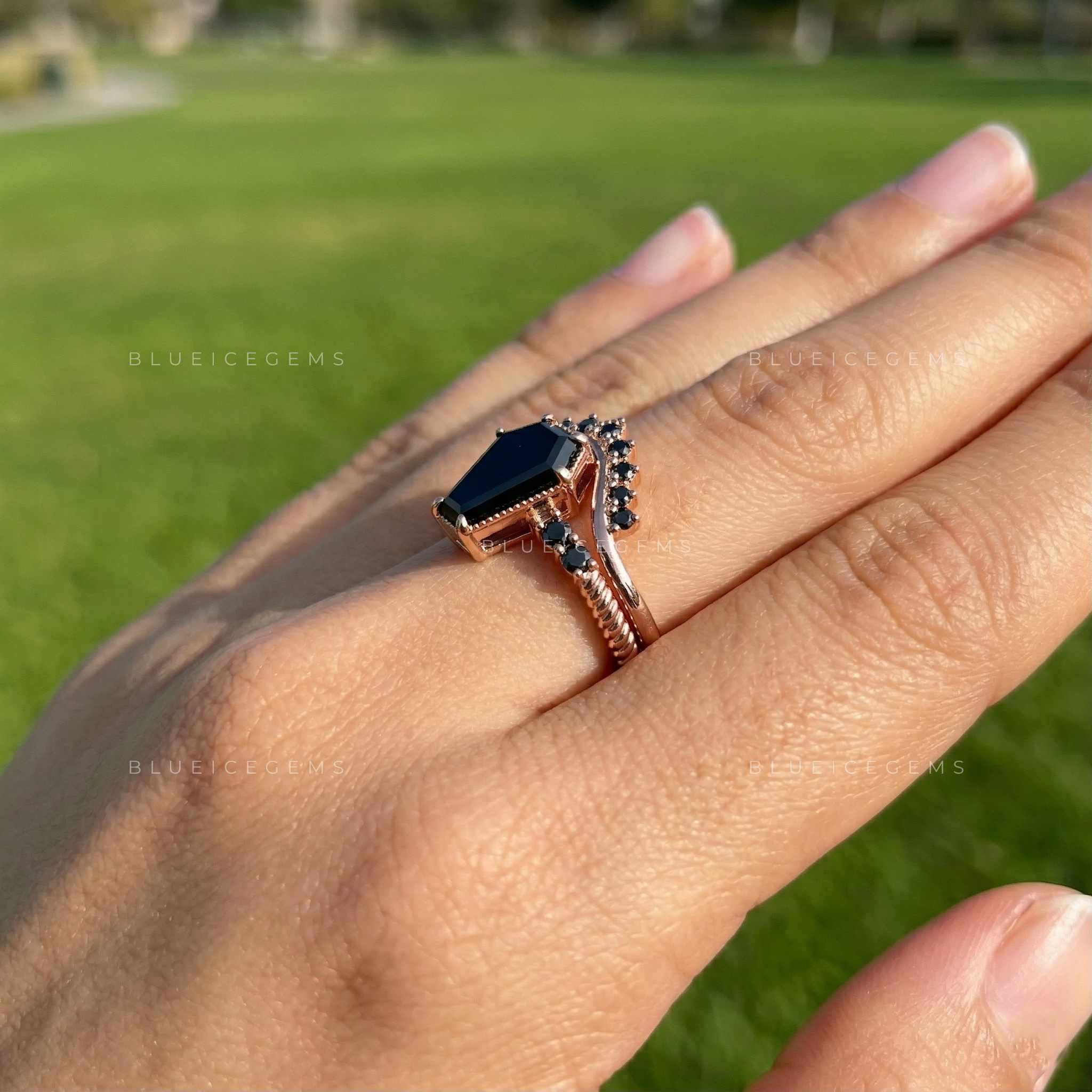 Midnight Noir Coffin Cut Black Diamond Bridal Set