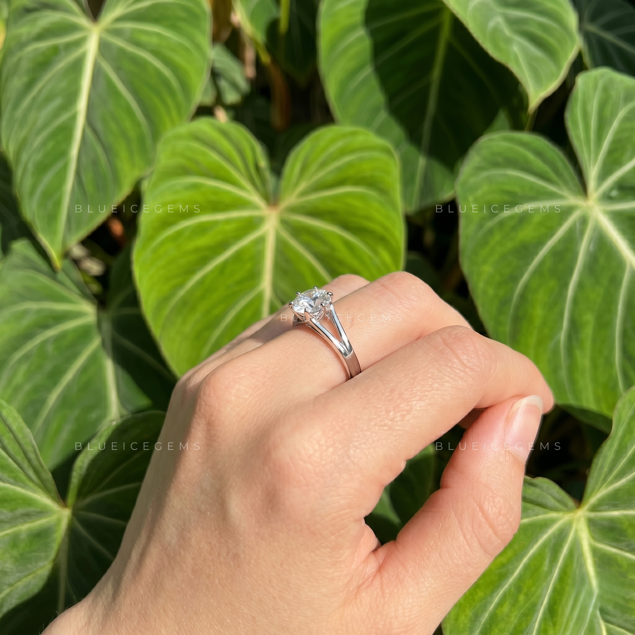 Radiant Grace Round Brilliant Solitaire Split Band Engagement Ring
