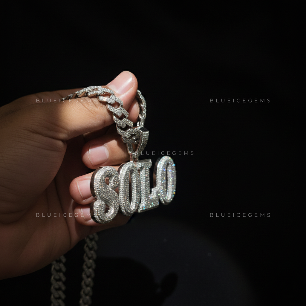 "SOLO" Custom Bubble Letter Iced-Out Pendant