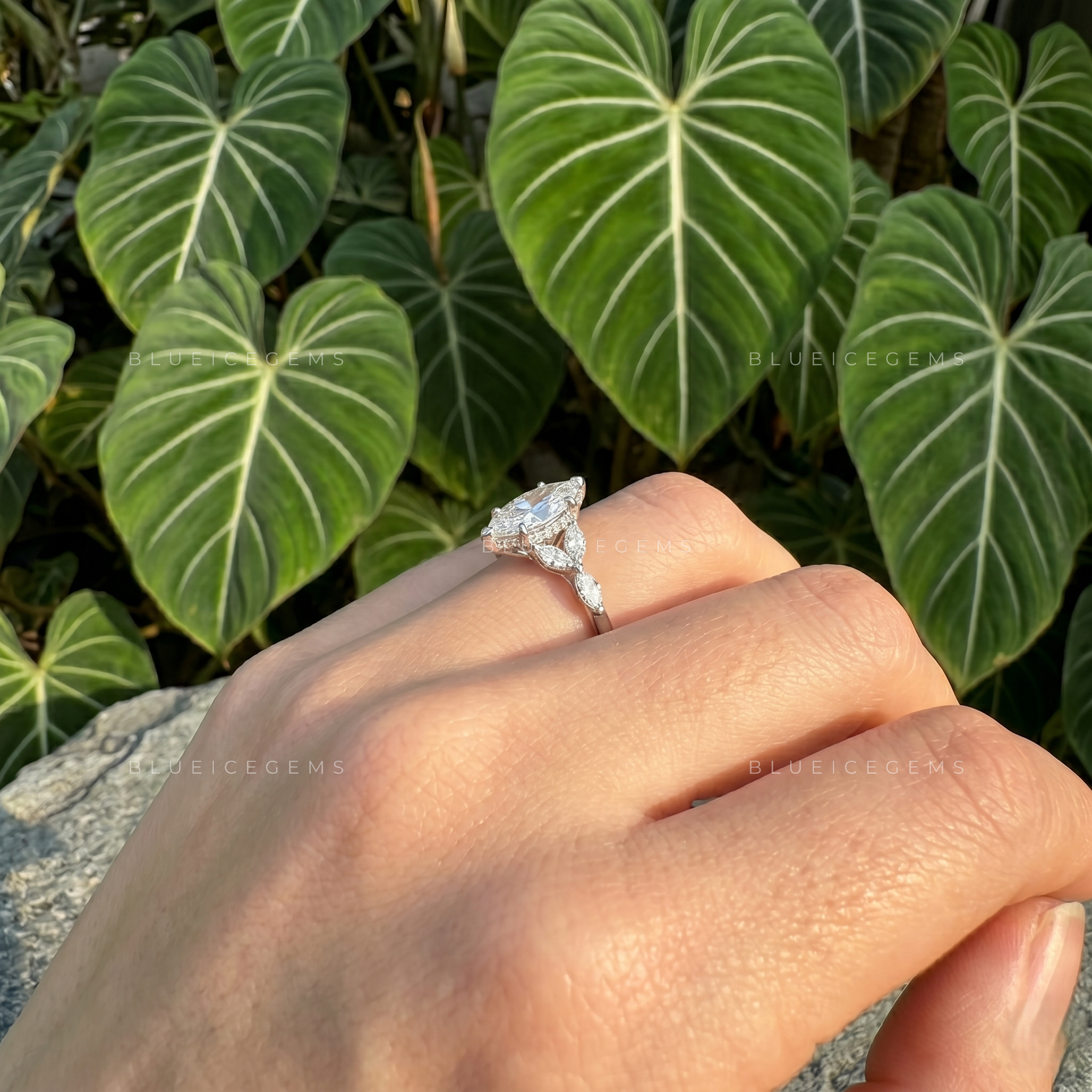 Sleek Radiance Marquise Cut Seven Stone Knife Edge Engagement Ring