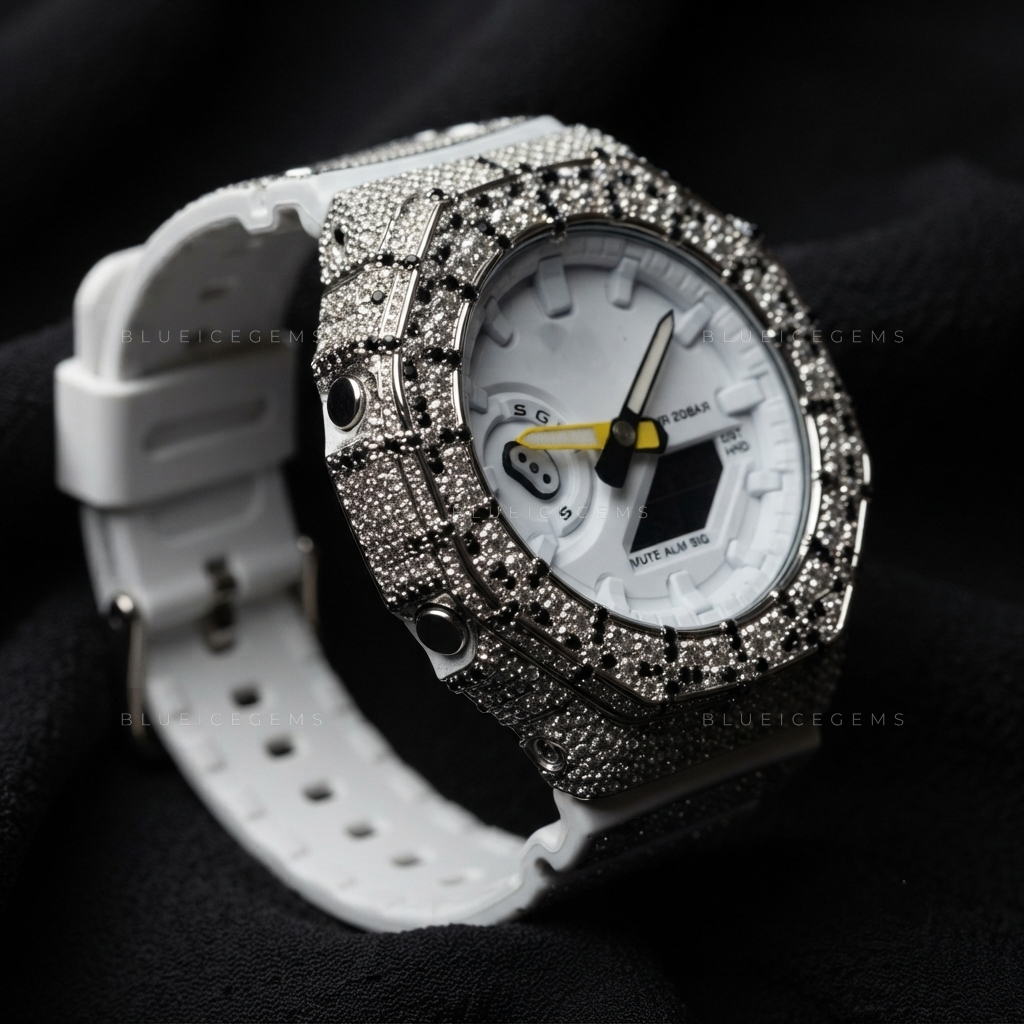 Cross Crown Iced Watch – Hand-Set Moissanite Bezel